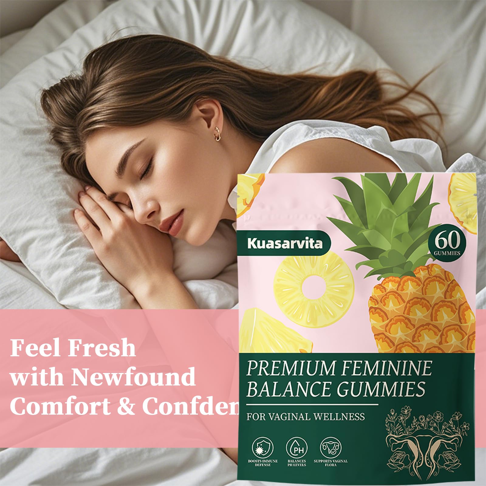 Premium Feminine Balance Gummies,Vital Vaginal Probiotics Source Feminine Gummies,Probiotic Gummies for Prenatal & Postnatal Women - Probiotics for Digestion, pH Balance, Gut Health, Immune Support Kuasarvita Au supplements