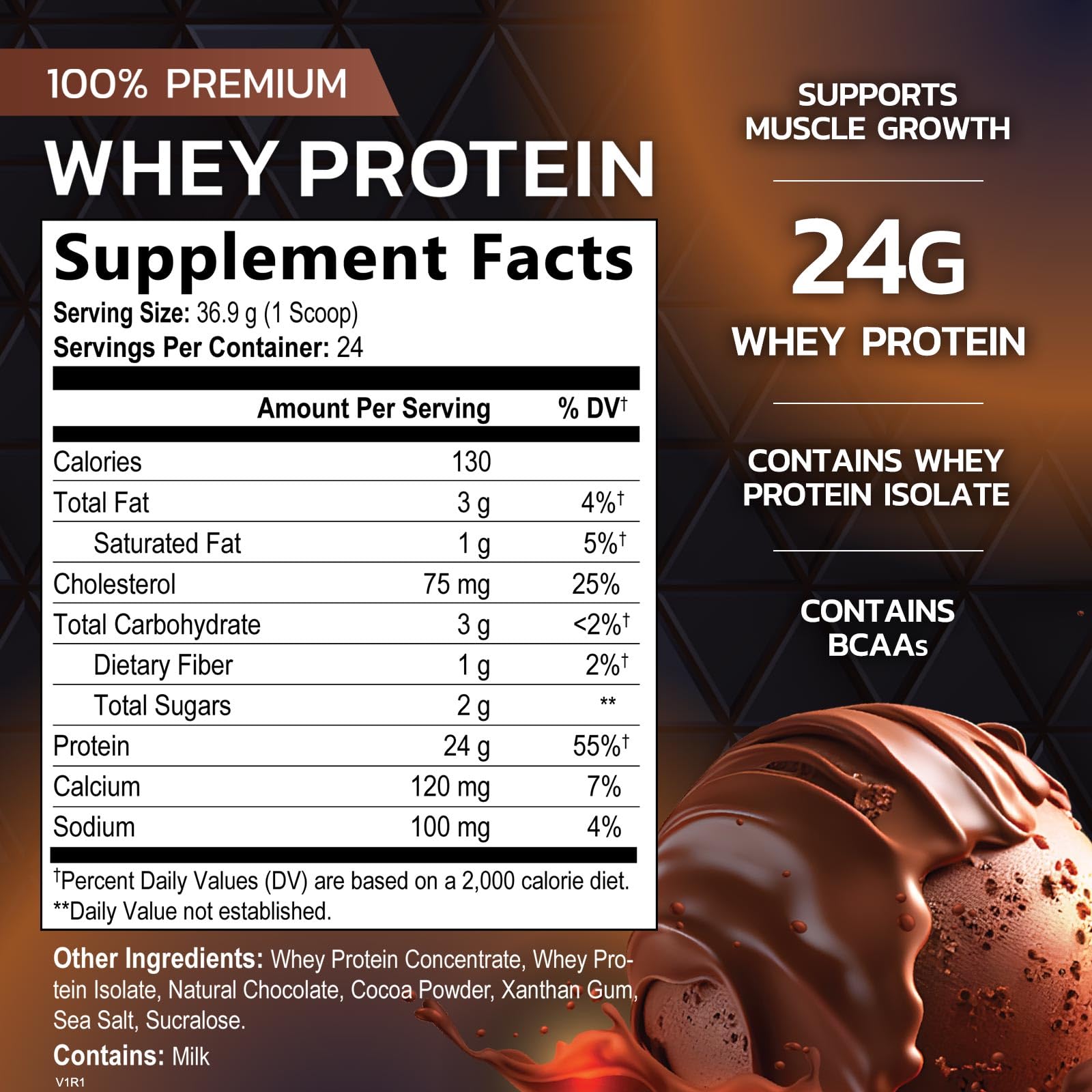 Nature's Premium 100% Whey Protein Powder, 24g of Protein, Double Rich Chocolate Nature's Peak Au supplements