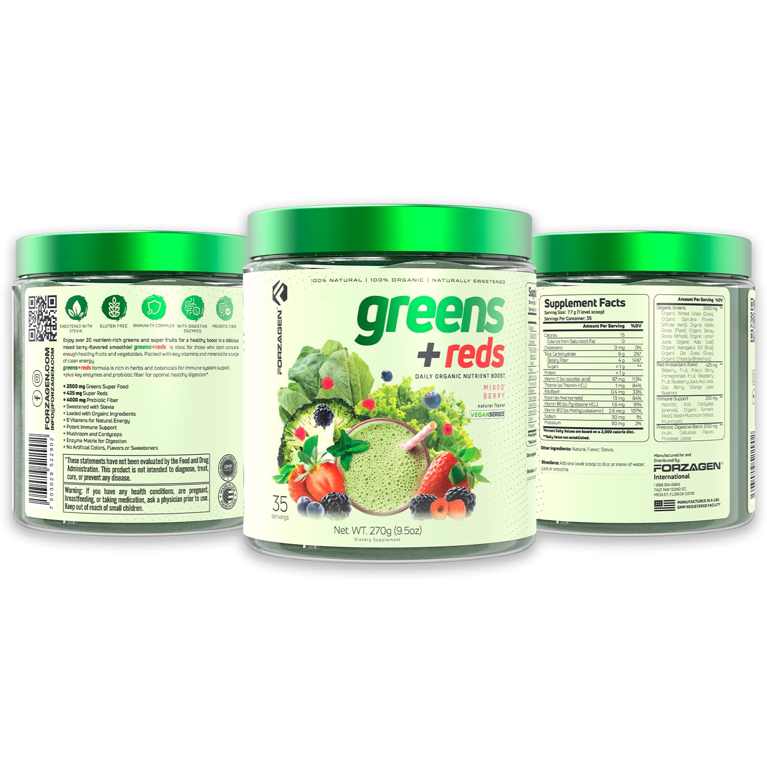 Forzagen Vegan Greens & Reds Superfood Powder - Organic Super Greens Powder | Premium Veggie Powder Supplement | 35 Servings Reds and Greens Superfood Powder Forzagen Au supplements