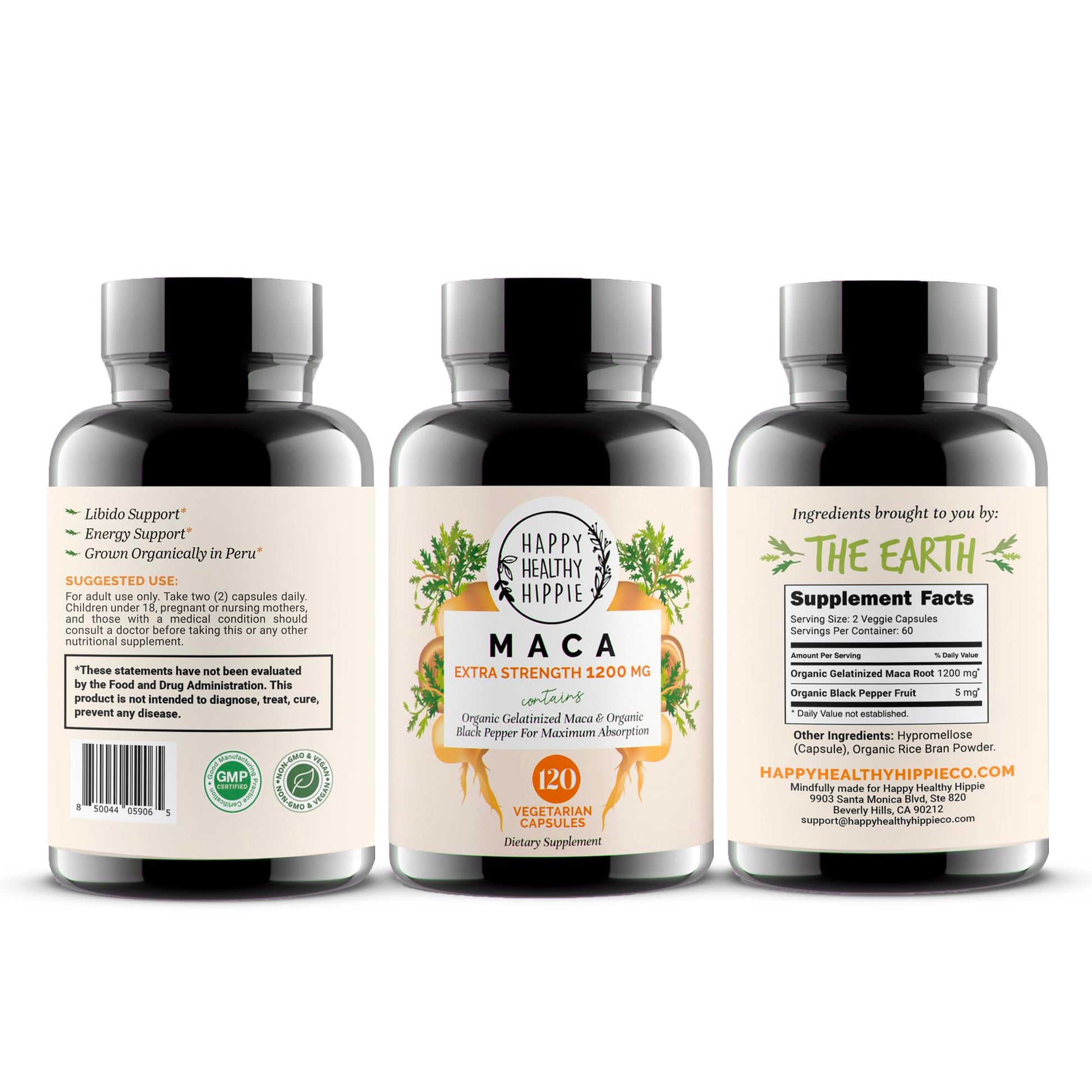 Organic Maca Root Capsules 1200 mg – Libido Booster for Women Fast Acting & Potent | Female Maca Supplement | Energy Pills from Peru | Includes Black Pepper for High Absorption | Vegan, 120 Ct Happy Healthy Hippie Au supplements