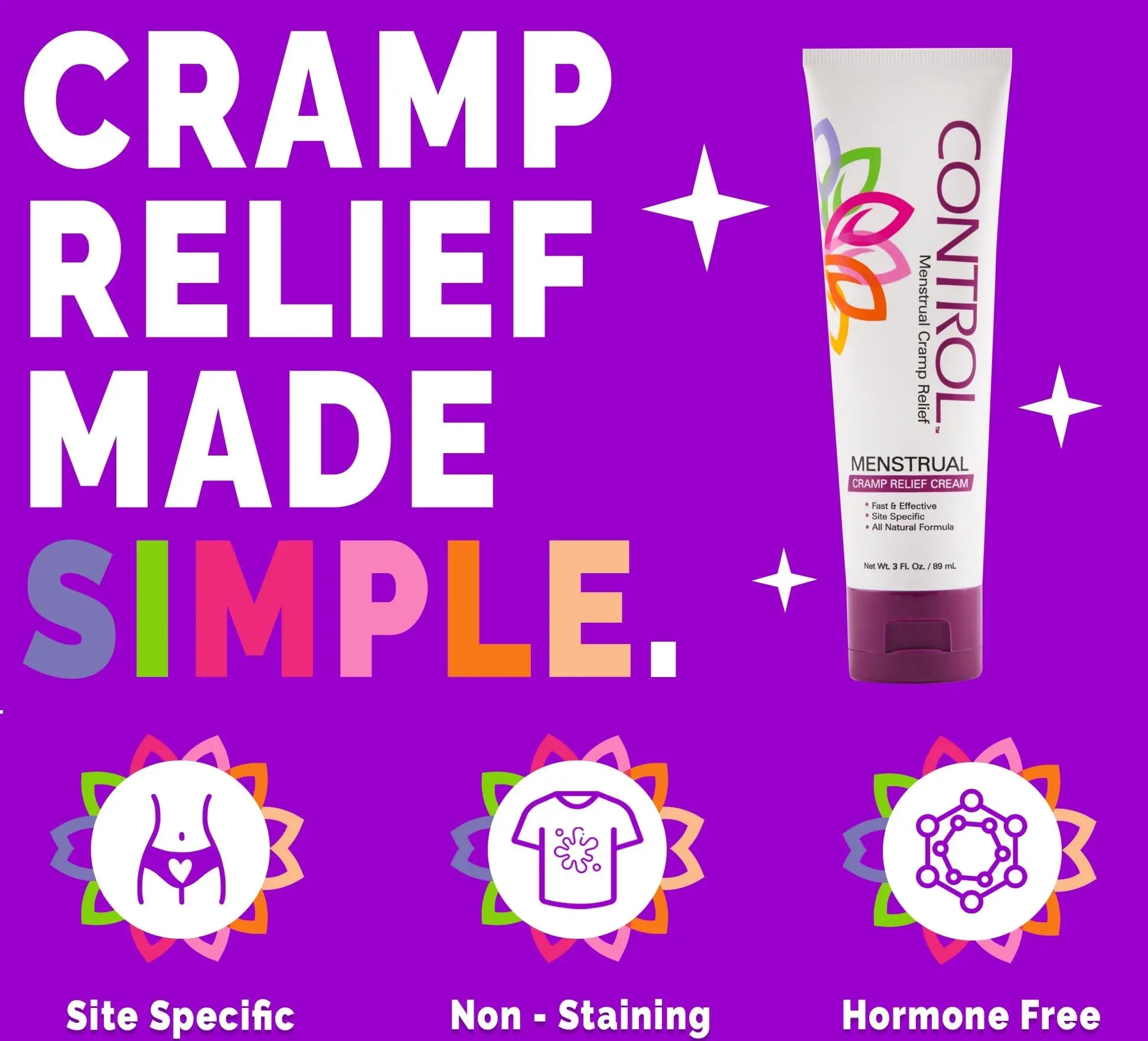 CONTROL, Menstrual Cramp Relief Cream, Topical Pain Relief for Period Cramps and PMS, Period Relief CONTROL Au supplements