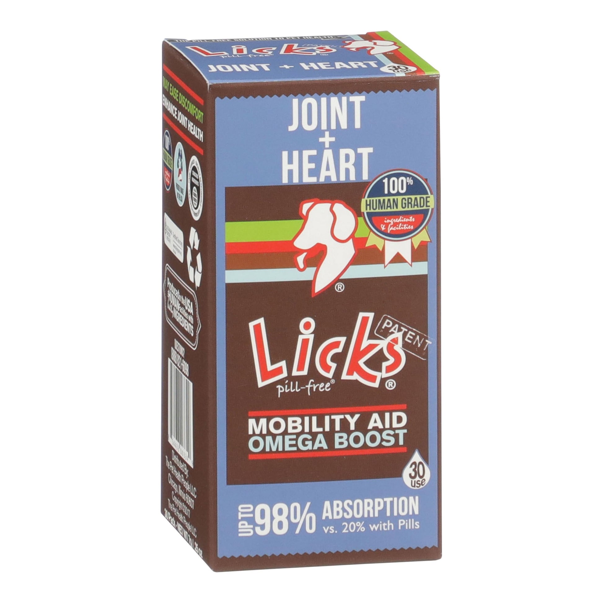 Licks Pill-Free Dog Joint and Heart - Glucosamine & Omega 3 Fish Oil Supplement for Dogs - Inflammation Supplements for Joint Support - Gel Packets - 30 Use Licks Pill Free Au supplements