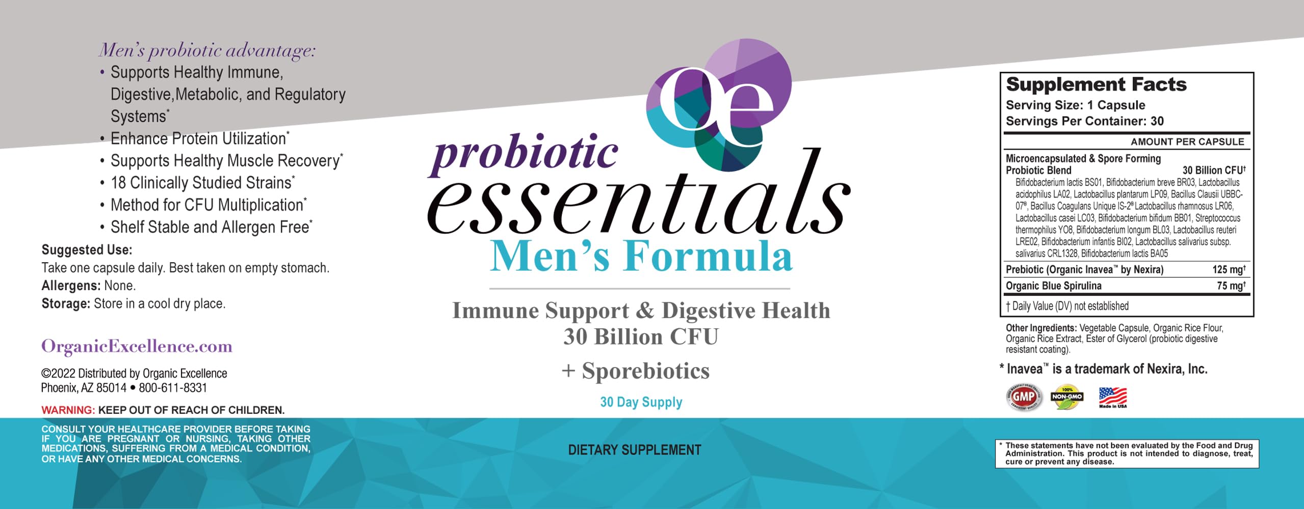 Organic Excellence Mens L Reuteri Probiotics for Gut Health with Prebiotics – 18 Strains for Digestive Health, Bloating & Immune Support – 30 Billion Probiotics + Sporebiotics – 30 Capsules Organic Excellence Au supplements