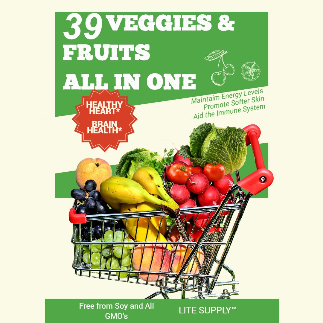 Lite Supply Fruits and Veggies Supplement 240 Caps - 120 Fruit and 120 Veggie Capsules - Whole Food & Natural Superfood Filled with Vitamins & Minerals for Women, Men Supports Energy Levels Lite Supply Au supplements