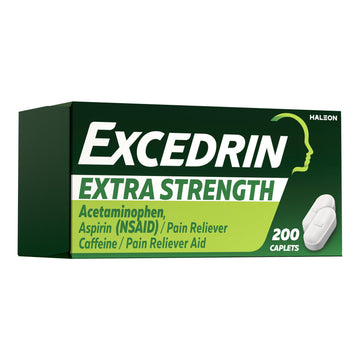 Excedrin Extra Strength Pain Relief Caplets for Headache Relief, Acetaminophen 250mg, Aspirin 250mg, Caffeine 65mg, Pain Reliever, 200 Count Excedrin Au supplements