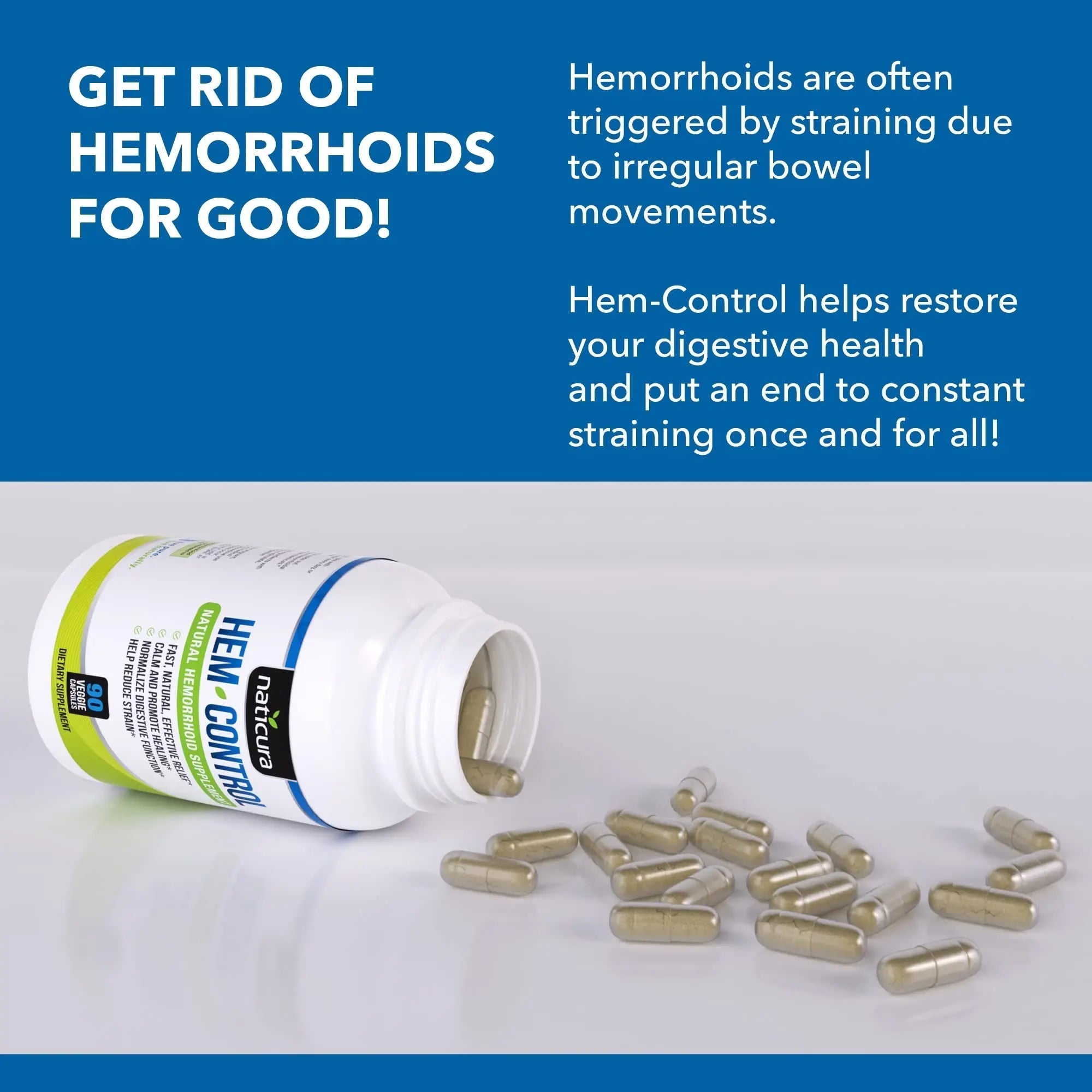 Naticura Hem-Control - Fast Effective Hemorrhoid Treatment Supplement - Powerful Formula to Promote Symptom Relief, Shrinking of Hemorrhoids, Ease Discomfort - 90 Vegan Capsules - Made in USA Naticura Au supplements