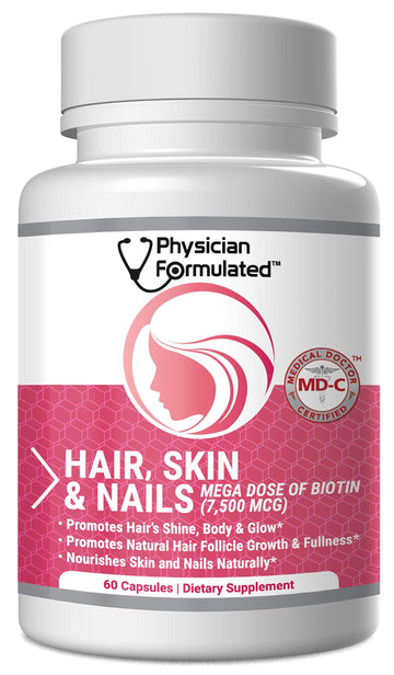 Physician Formulated Healthy Hair Skin and Nails Vitamins for Men and Women - 7500 mcg Biotin, Amino Acids, Collagen and Hyaluronic Acid - 60 Capsules Physician Formulated Au supplements