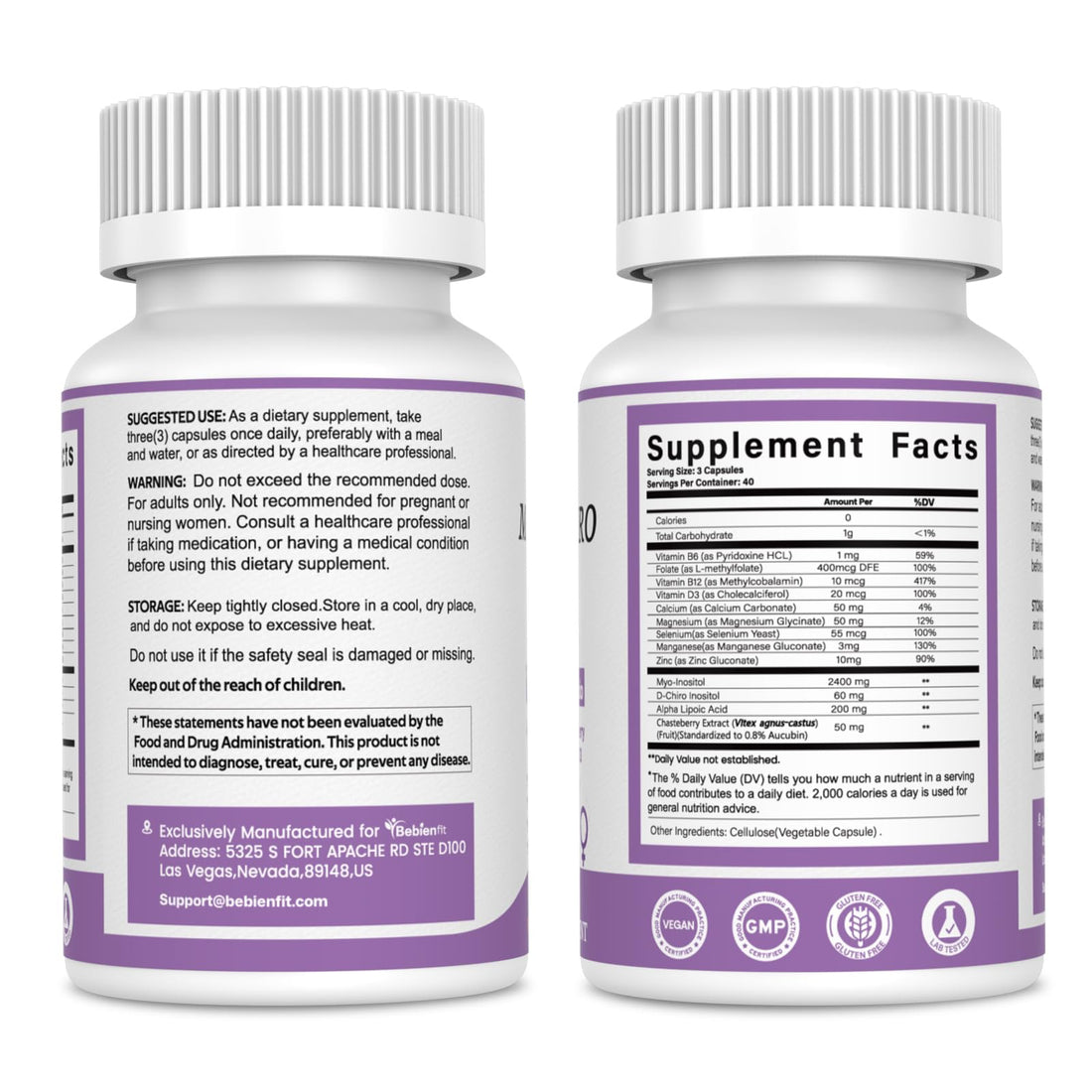 13-in-1 Myo Inositol & D-Chiro Inositol for Women PCOS,Hormonal Balance,2460mg-40:1 Ratio,Ovarian Health&Cycle Support Supplement Plus Alpha Lipoic Acid/Folate/Vitex/Magnesium/Multivitamin,120 Veg Cap Bebien fit Au supplements