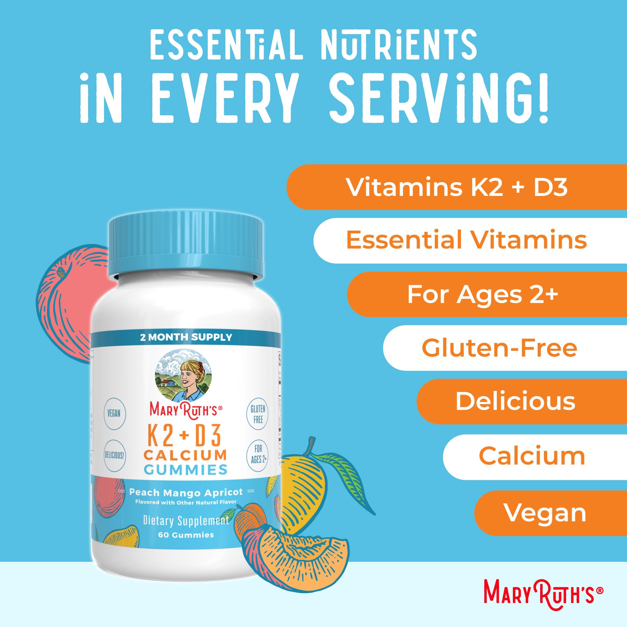MaryRuth Organics Joint Health Liquid Drops & Vitamin K2+D3 Gummies (Peach Mango and Apricot) | Label Project Verified | Vitamins for Calcium, Joints, and Bone Support | Vegan, Non-GMO, Gluten Free MARYRUTH'S Au supplements