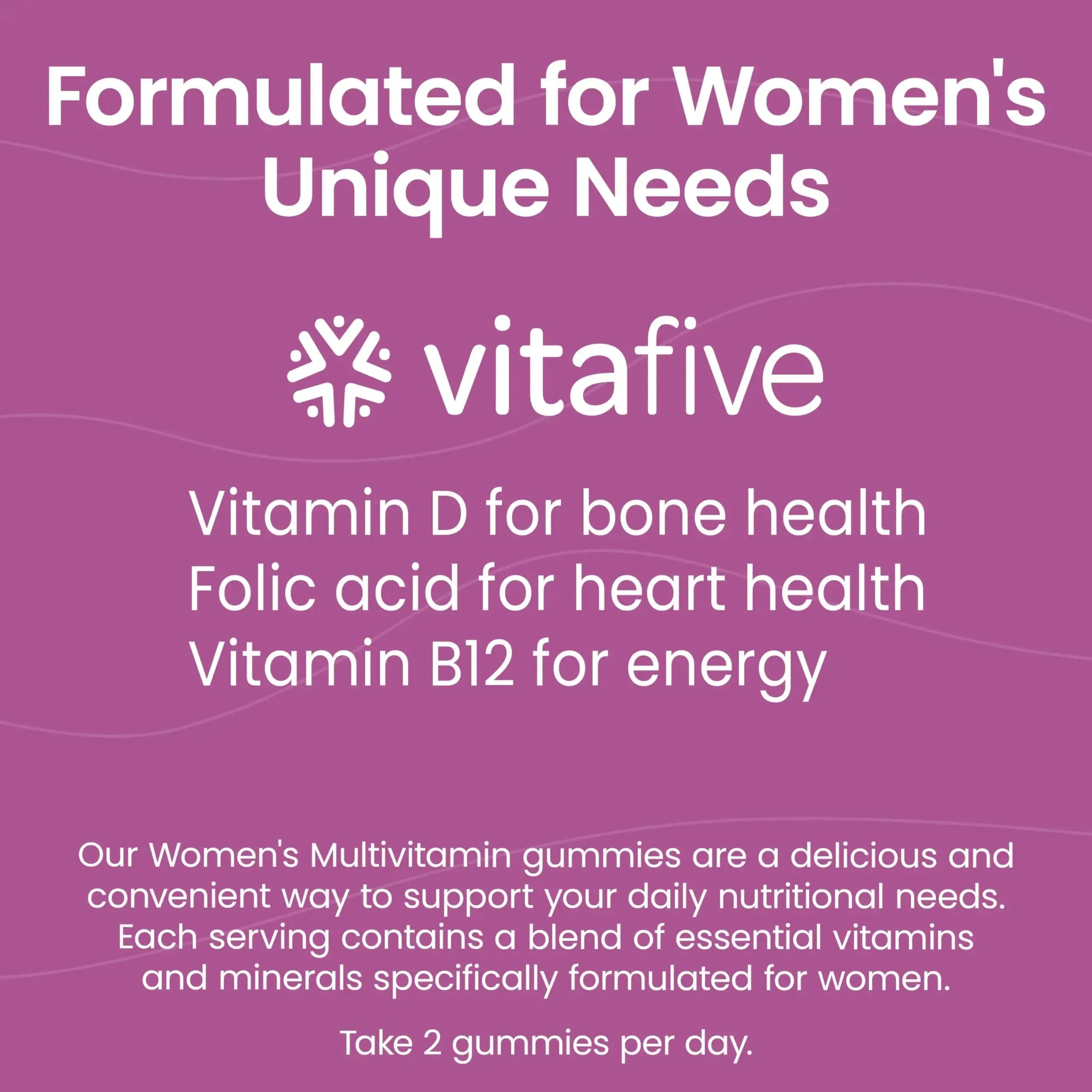 vitafive Women's Multivitamin Gummies, Best Multivitamin for Women with Biotin, D3, B12, Zinc, Low Sugar, Gluten Free (50 Ct) vitafive Au supplements