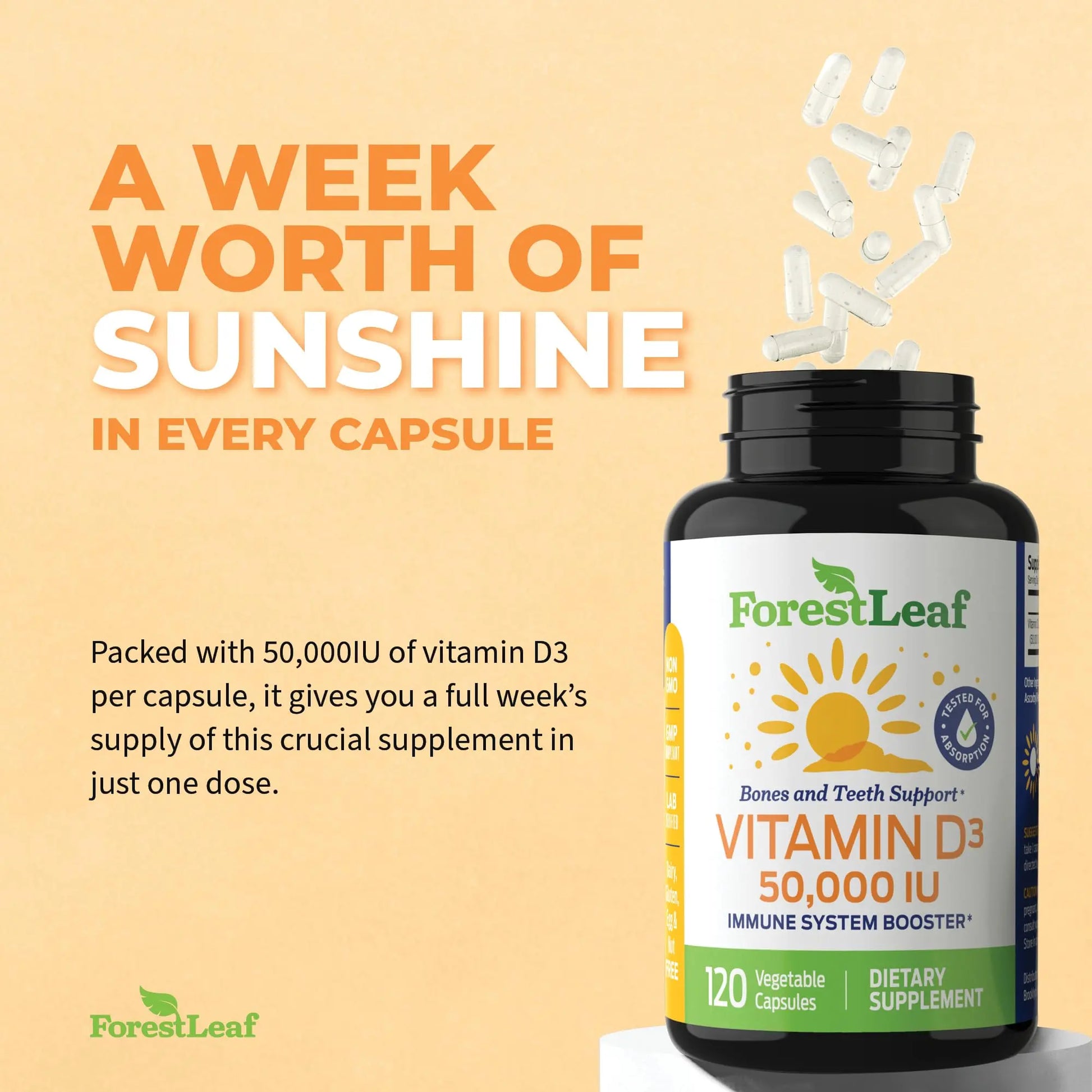 ForestLeaf - Vitamin D3 IU Weekly Supplement - Vitamin D Capsules for Bones ForestLeaf Au supplements