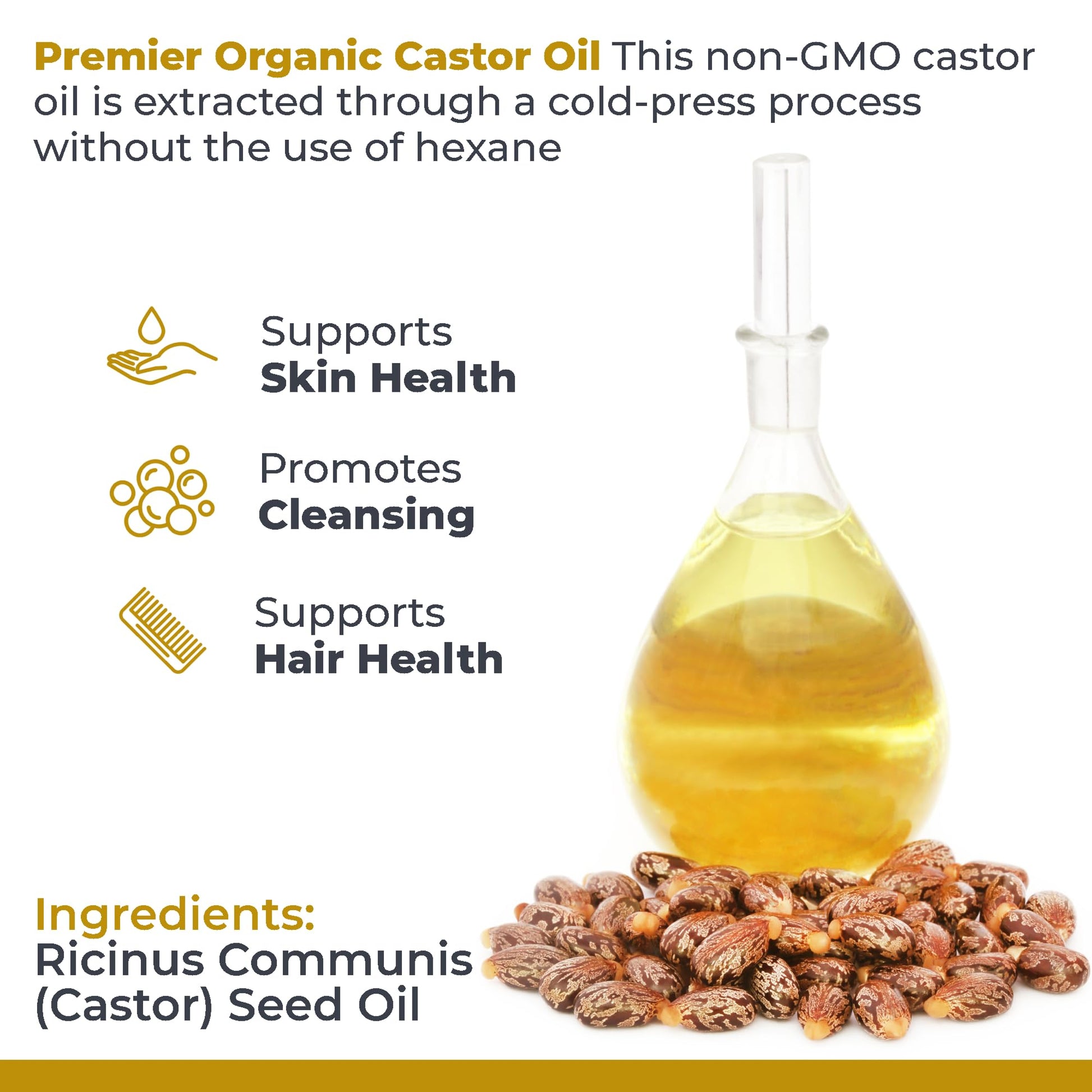 Premier Research Labs Organic Castor Oil for Face - Cold Pressed 100% Pure Castor Oil for Hair Growth, Skin & Body, Hexane Free - 8 Oz Bottle Premier Research Labs Au supplements