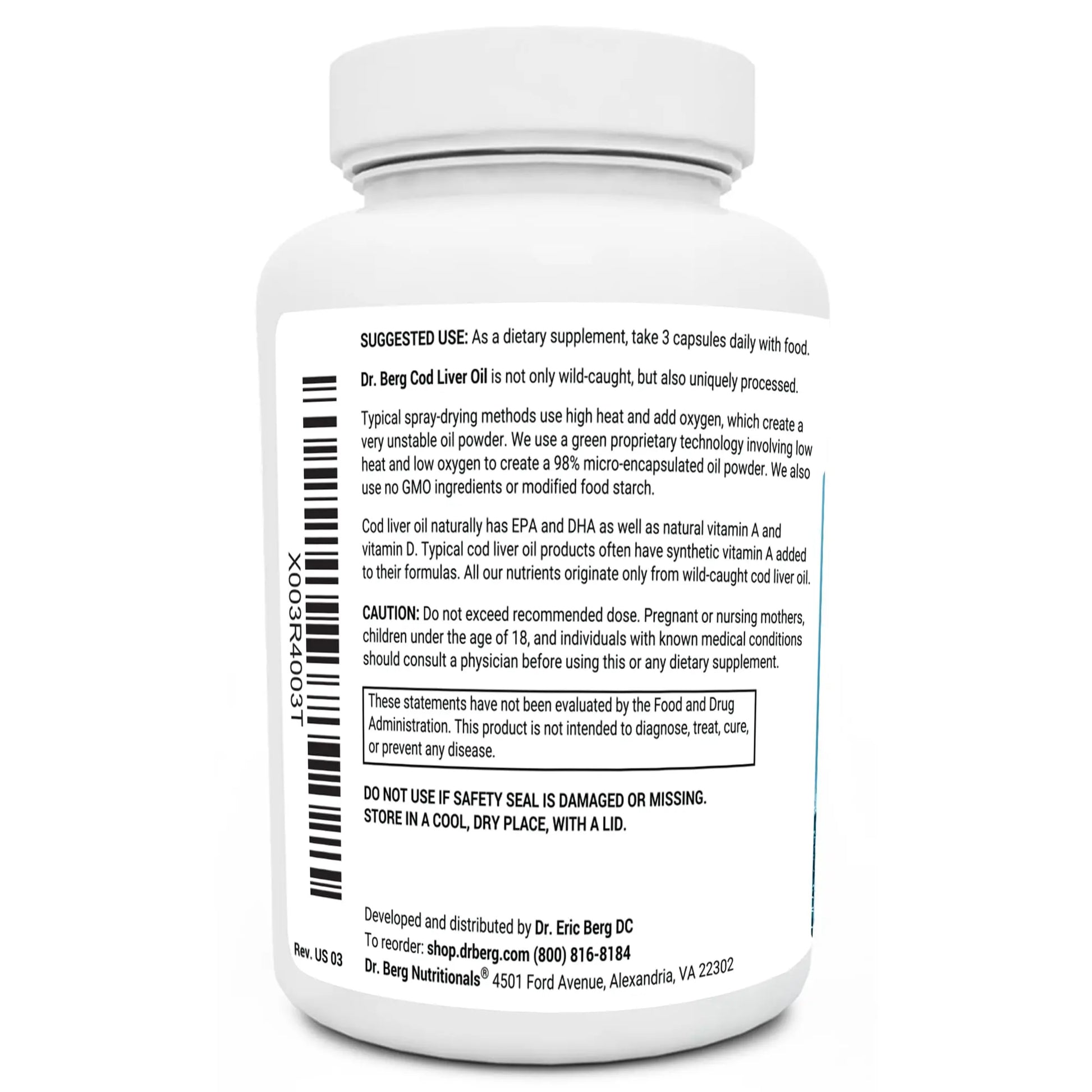 Dr. Berg Cod Liver Oil Capsules - New Formula Without OxBile - Rich in Omega-3 Fatty Dr. Berg Nutritionals Au supplements