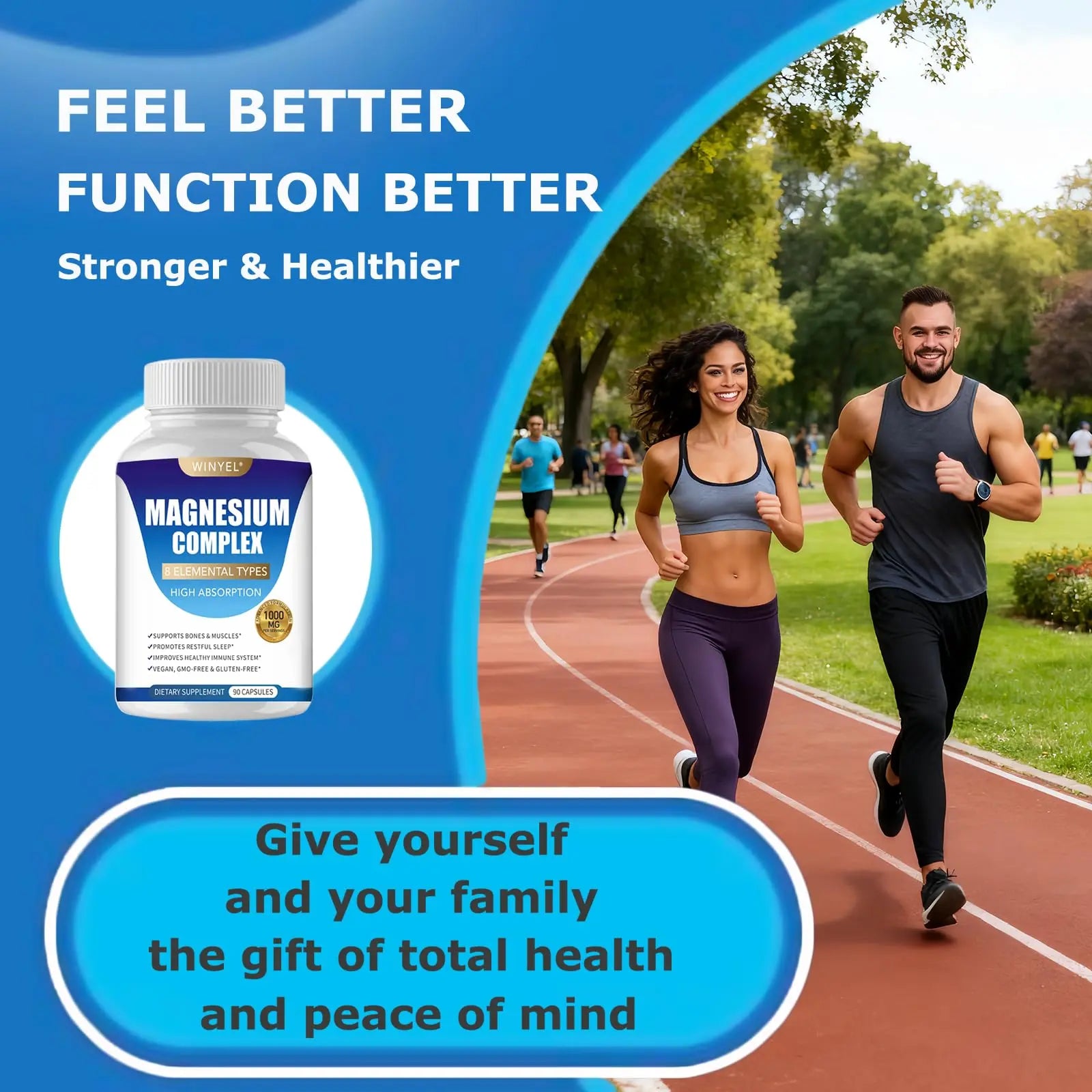 Magnesium Complex Supplement 8 Elemental 1000mg | Magnesium Supplement with Glycinate, Malate, Citrate | Sleep, Relaxation, Bone & Muscle | Vegan 90 Capsules WINYEL Au supplements
