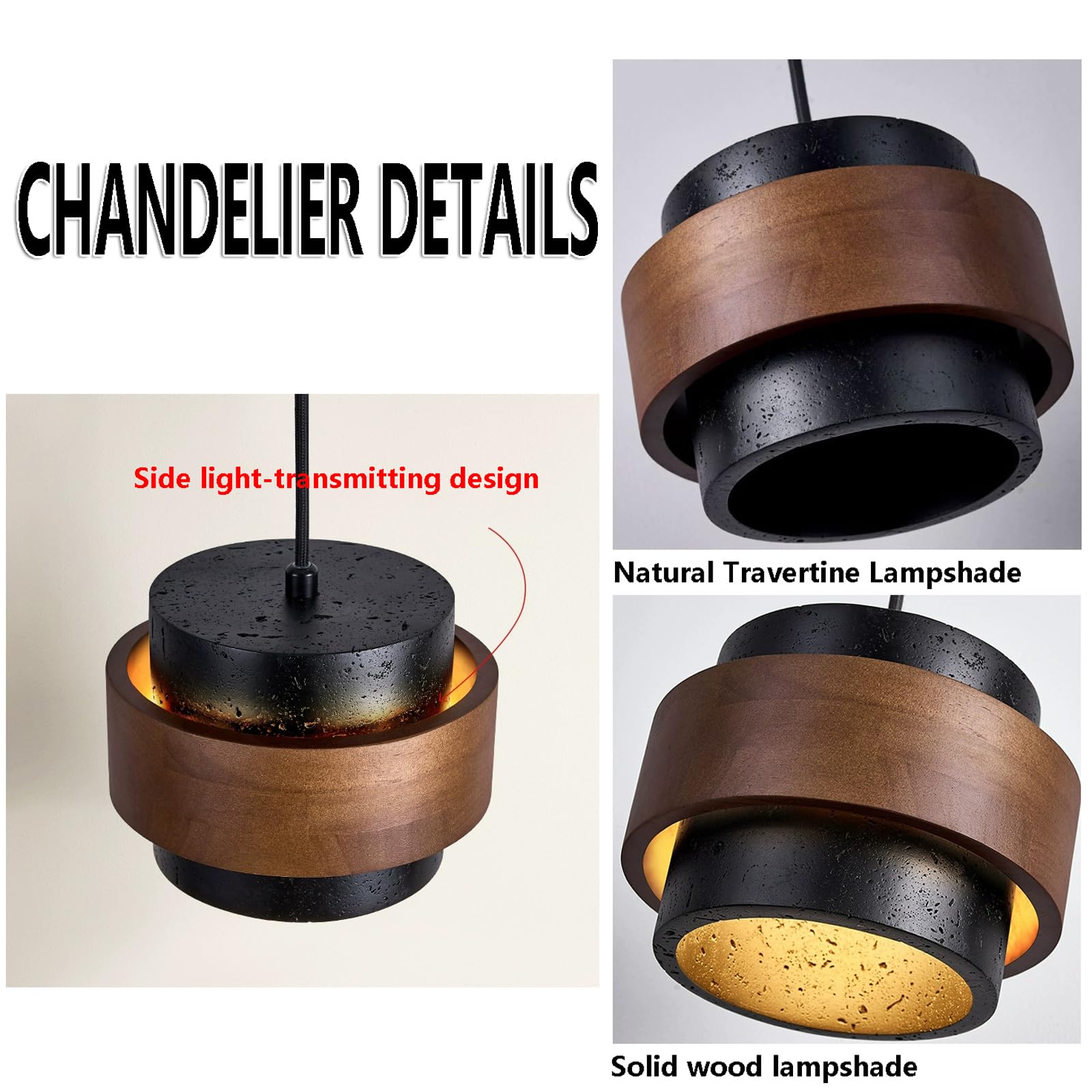 JIANGXMF Nordic Natural Travertine Pendant Light Wabi-sabi Stone Chandelier Retro Industry Hanging Ceiling Lamp for Bedroom Bedside Study Dining Table Lighting (Black) JIANGXMF Au supplements