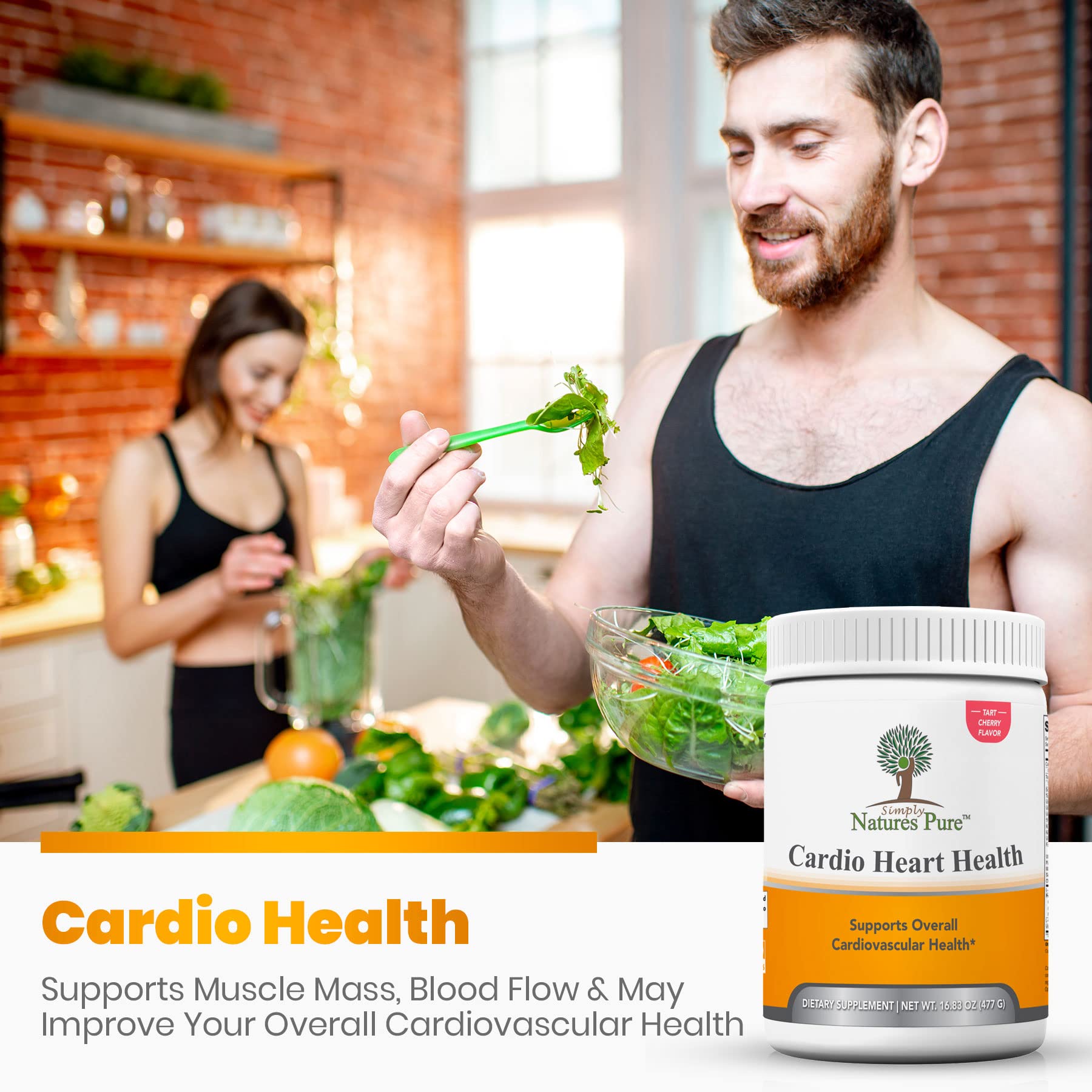 Simply Natures Pure - Cardio Heart Health Nitric Oxide Booster Support Supplement Powder with L-Arginine 5000 mg, L-Citrulline 1000 mg and Hawthorne Berry, 16.82 Ounces - Tart Cherry Flavor Simply Natures Pure Au supplements