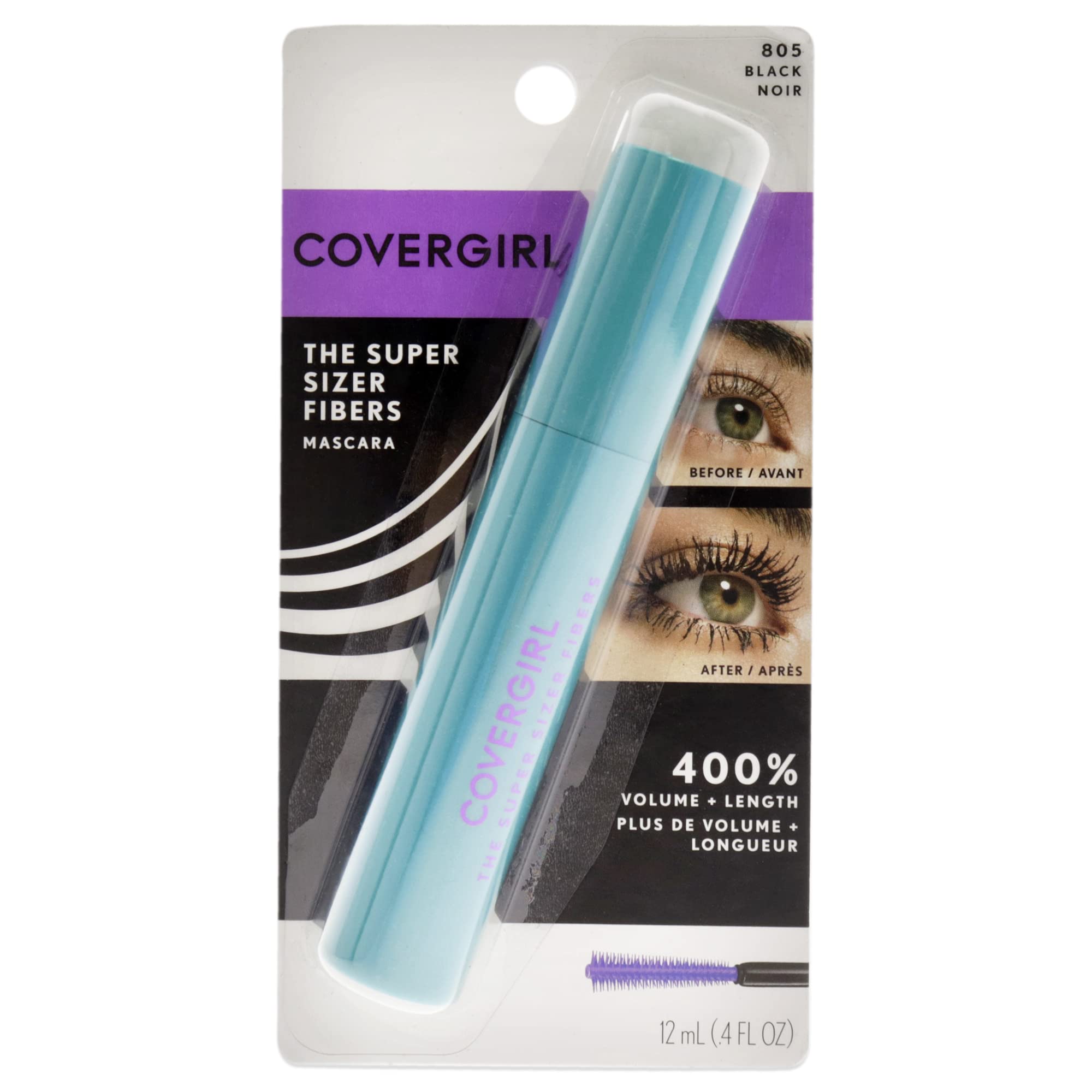 COVERGIRL Super Sizer Fibers Mascara, Black 805, 0.35 Ounce (Packaging May Vary) Volumizing Mascara with Brush COVERGIRL Au supplements