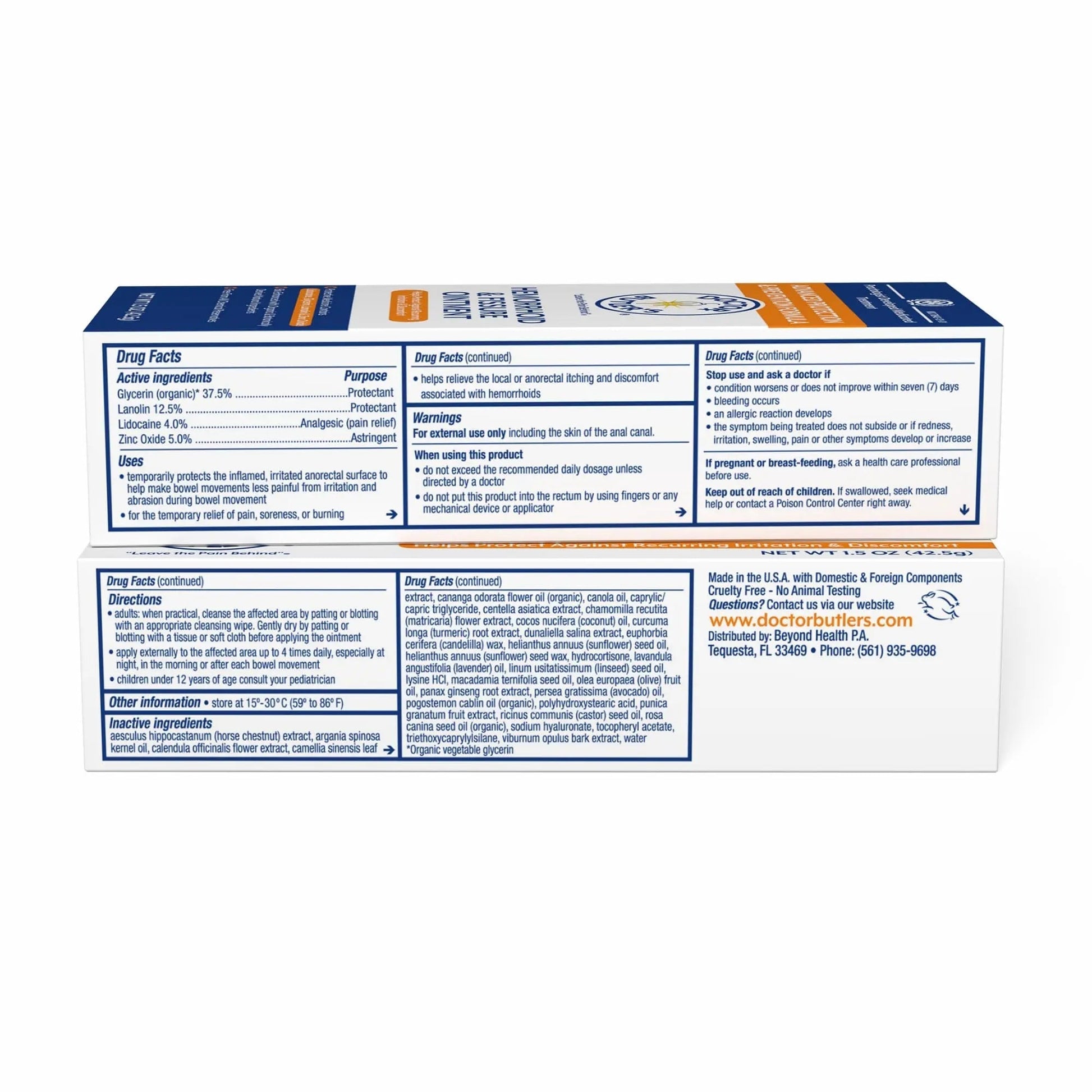 Doctor Butler's Advanced Hemorrhoid & Fissure Ointment – Lidocaine Hemorrhoid Treatment and Fissure Treatment Extra Strength Formula, Heals and Provides Fast Pain and Itch Relief* (1.5 oz.) Doctor Butler's Au supplements