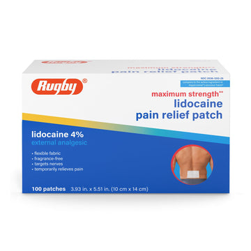 Rugby Maximum Strength 4% Lidocaine Pain Relief Patch- External Analgesic - Flexible Fabric, Fragrance-Free - Temporarily Relieves Pain - 100 Patches (10 cm x 14 cm Each) RUGBY LABORATORIES Au supplements