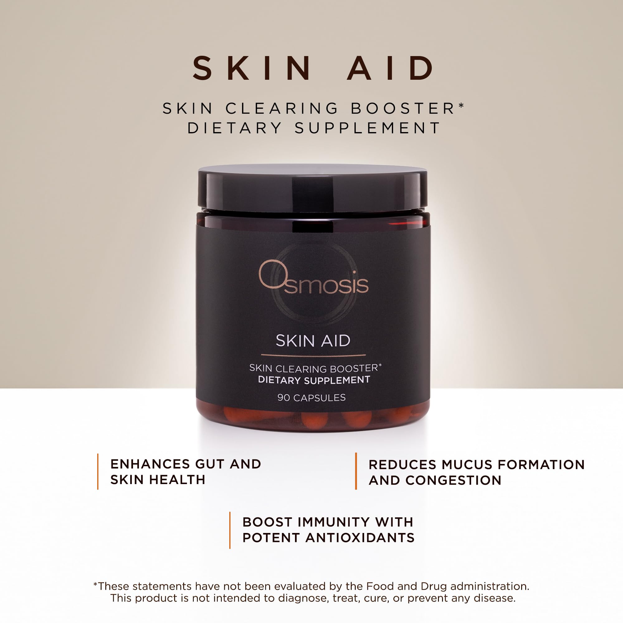 OSMOSIS Skin Aid Daily Supplement, Microbiome and Immunity Support, Vitamin A, for Acne and Blemish Prone Skin, 90 Count OSMOSIS Au supplements