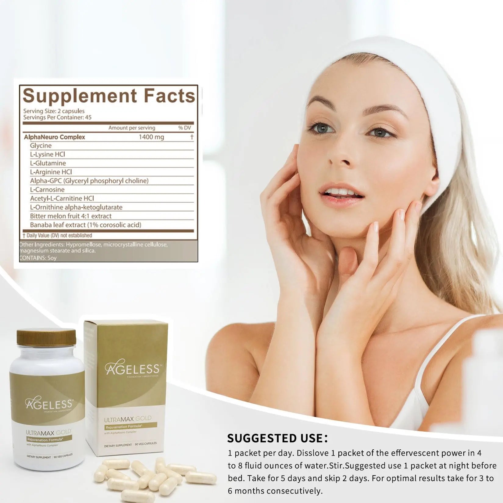 AGELESS™: UltraMAX Gold™ Capsules, HGH Anti-Aging Supplement for Women, Slows Ageless Foundation Laboratories Au supplements