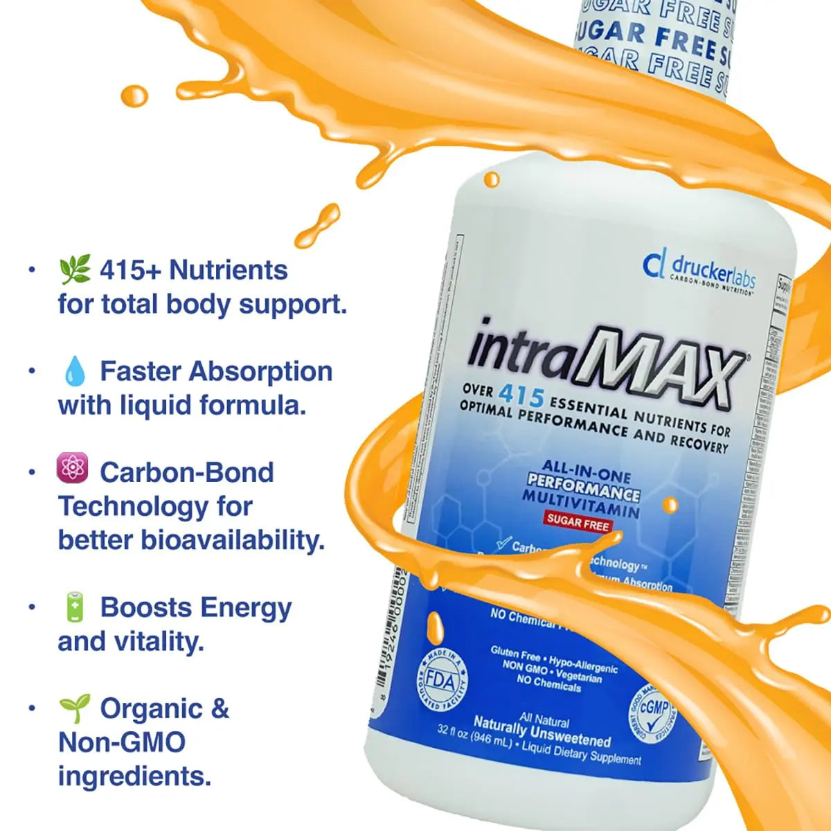 intraMAX Drucker Labs Organic Sugar-Free All-in-One Performance Liquid Multivitamin for Men & Women | Non-GMO, Gluten & Dairy Free | with Magnesium, Zinc, Vitamins D, C & E | 32 oz intraMAX Au supplements