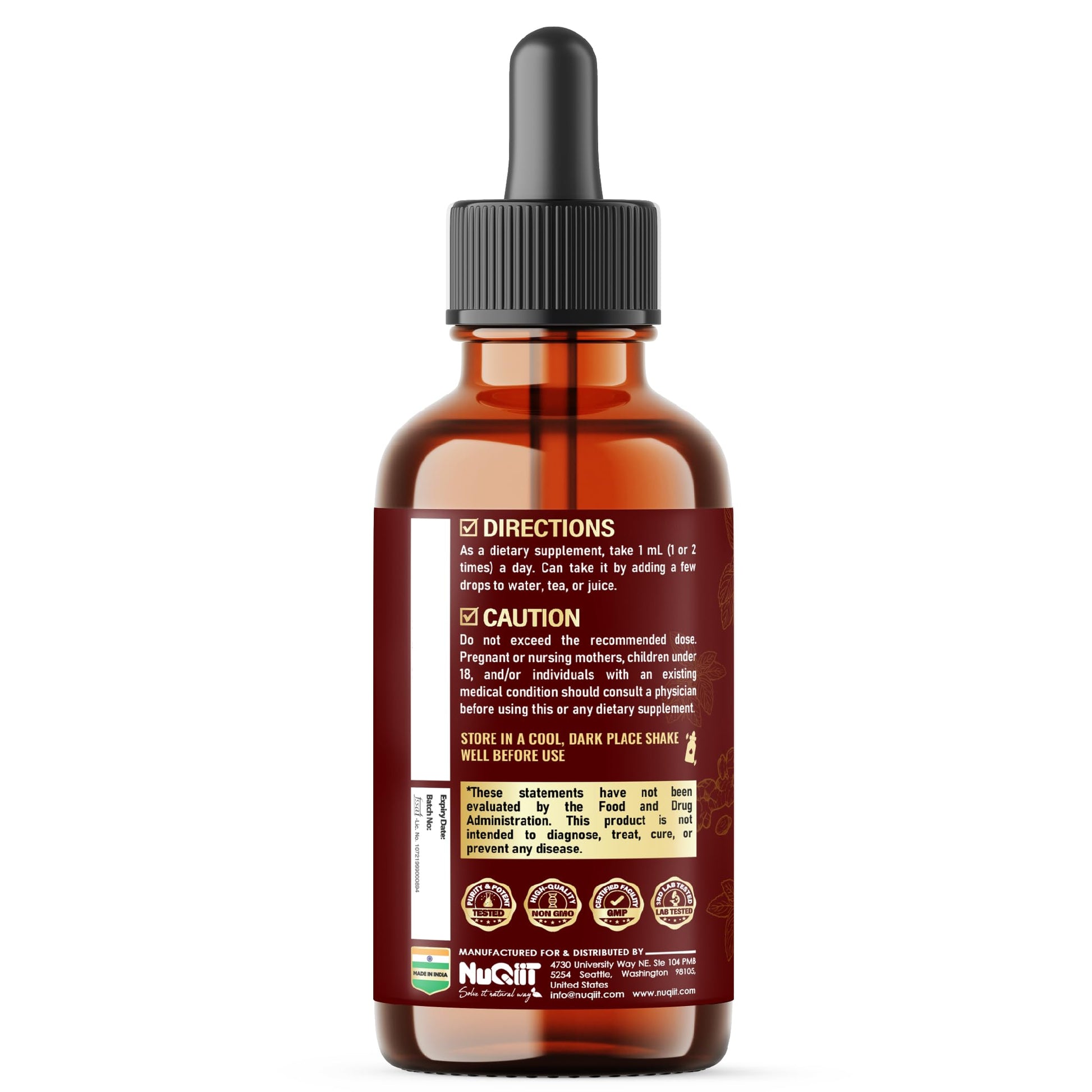 NUQIIT 10in1 Lemon Balm Tincture Blend Includes Vitamin D3, Vitamin K2, Lemon Balm, Ginger, Turmeric, Ceylon Cinnamon and More - 1 FL Oz - 60 Day Supply NUQIIT Au supplements