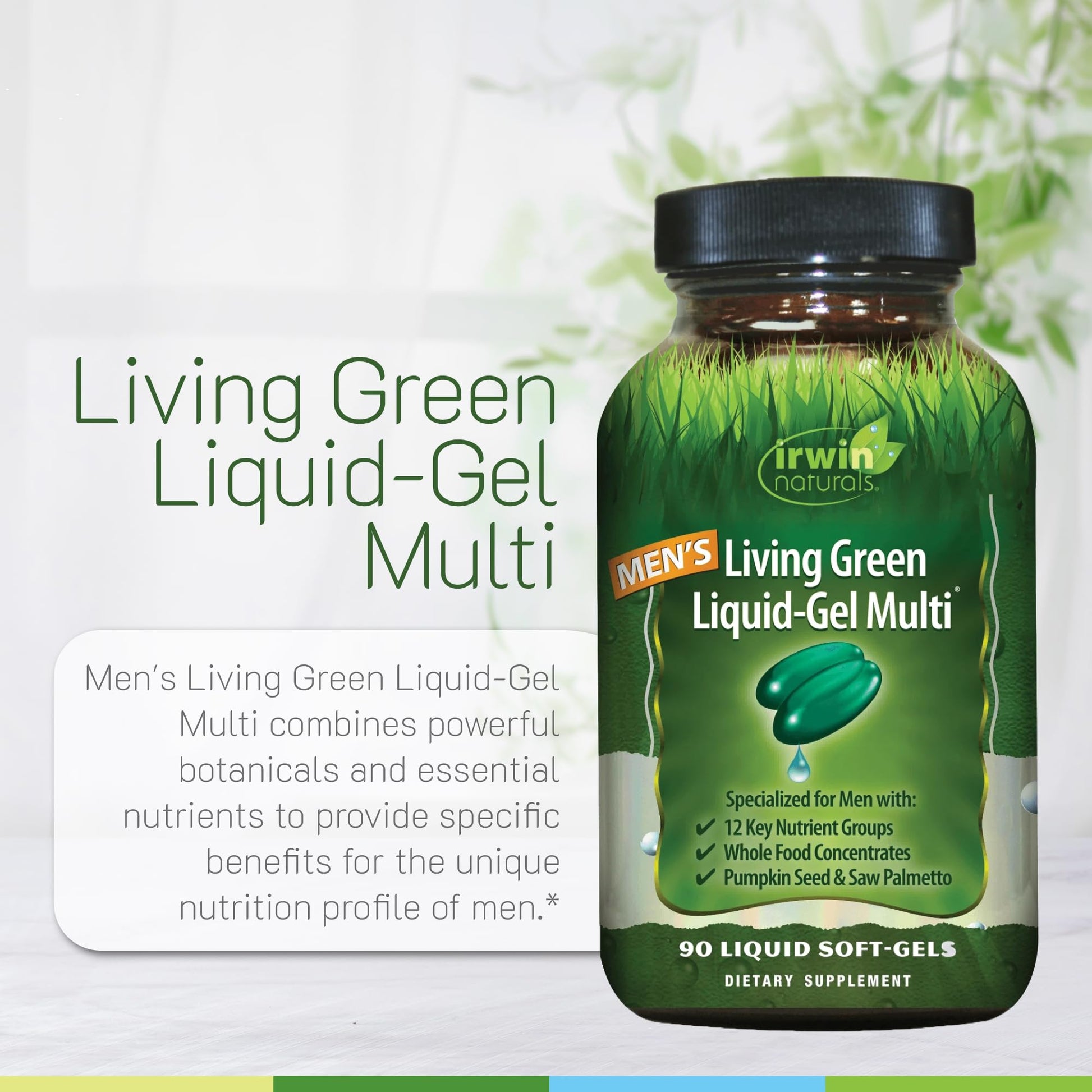 Irwin Naturals Men's Living Green Liquid-Gel Multi - 70 Essential Nutrients, Full-Spectrum Vitamin Supplements for Men, Wholefood Blend - Promotes Brain & Adrenal Support - 90 Liquid Soft-Gels Irwin Naturals Au supplements