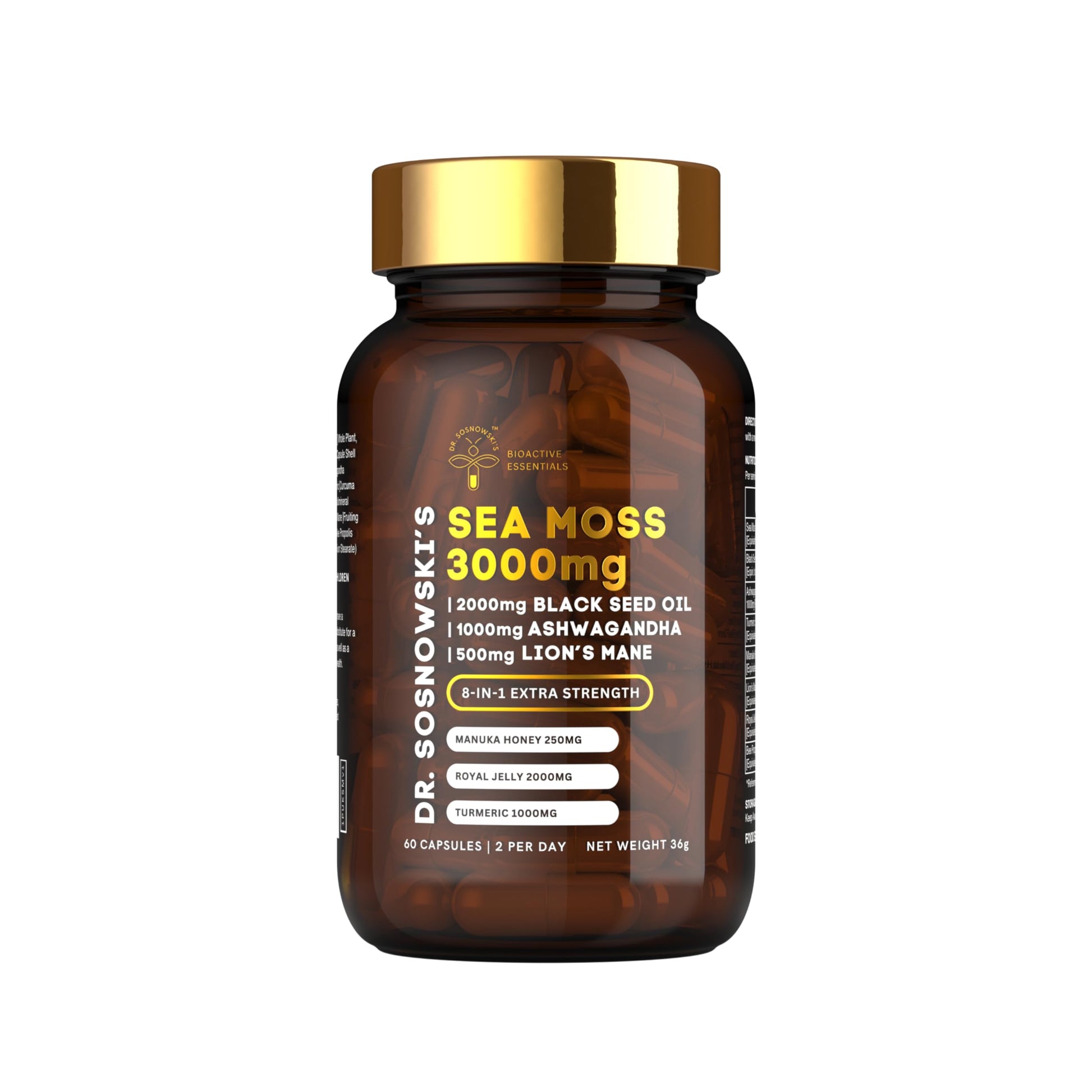 Dr Sosnowski's BioActive Sea Moss | 8-in-1 Formula Enriched with Black Seed, Ashwagandha, Turmeric, Manuka Honey, Lion's Mane, Royal Jelly, Bee Propolis Extract | 60 Capsules Dr Sosnowski's Au supplements
