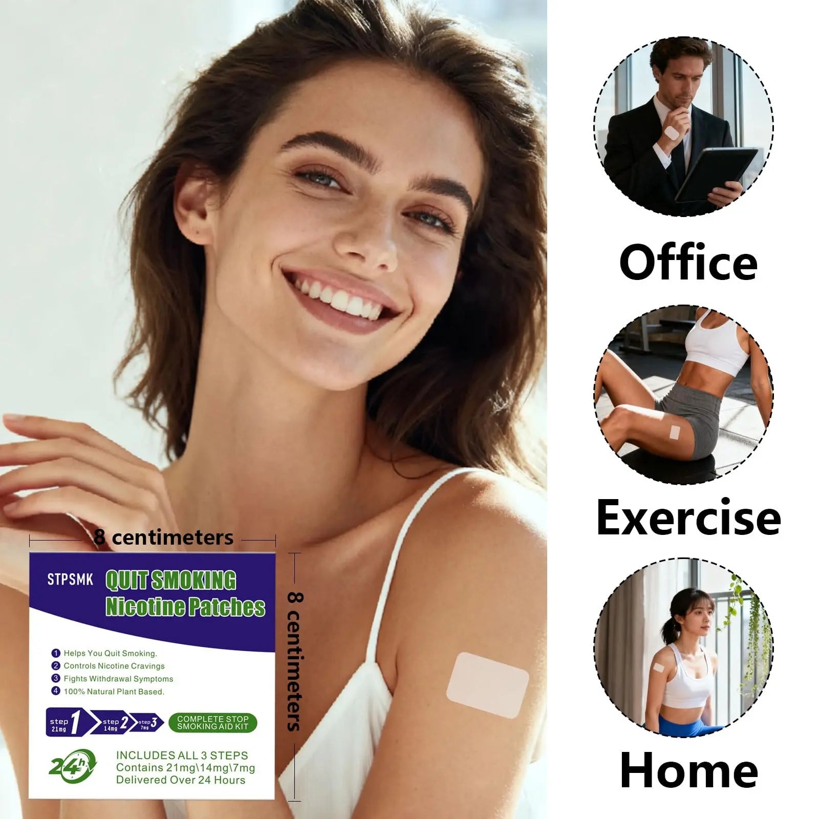 STPSMK Nicotine Patches 28mg - Adjustable 4-Step Dose (28/21/14/7mg) | Plant-Based | 24HR | Quit Smoking & Vaping Kit (15 Patches) STPSMK Au supplements