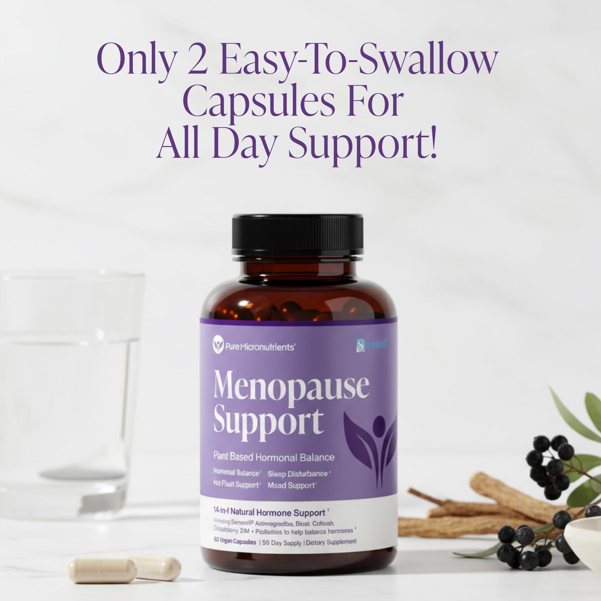 Menopause Supplements for Women - Natural Hormone Balance - Hot Flashes, Night Sweats, Sleep & Mood Support. with Sensoril® Ashwagandha, DIM, Chaste Berry & Black Cohosh Root - 60 Count Pure Micronutrients Au supplements