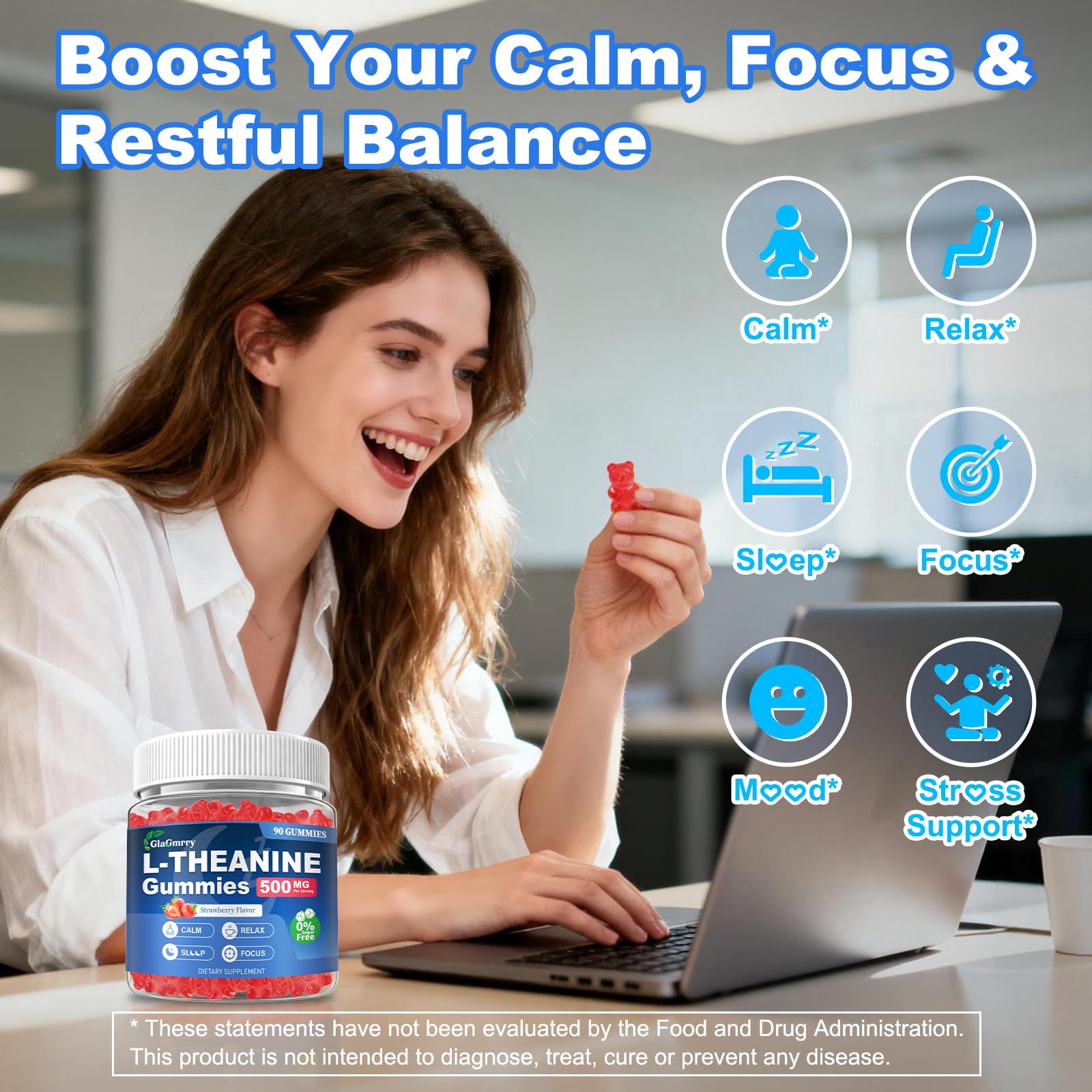 GlaGmrry 90 Count | L Theanine Gummies, L Theanine Supplement for Adults & Kids, w/Ashwagandha, Magnesium, GABA & 5-HTP, Sugar Free Liposomal Formula for Calm Relax zzZ M♡♡d & Focus, Vegan GlaGmrry Au supplements