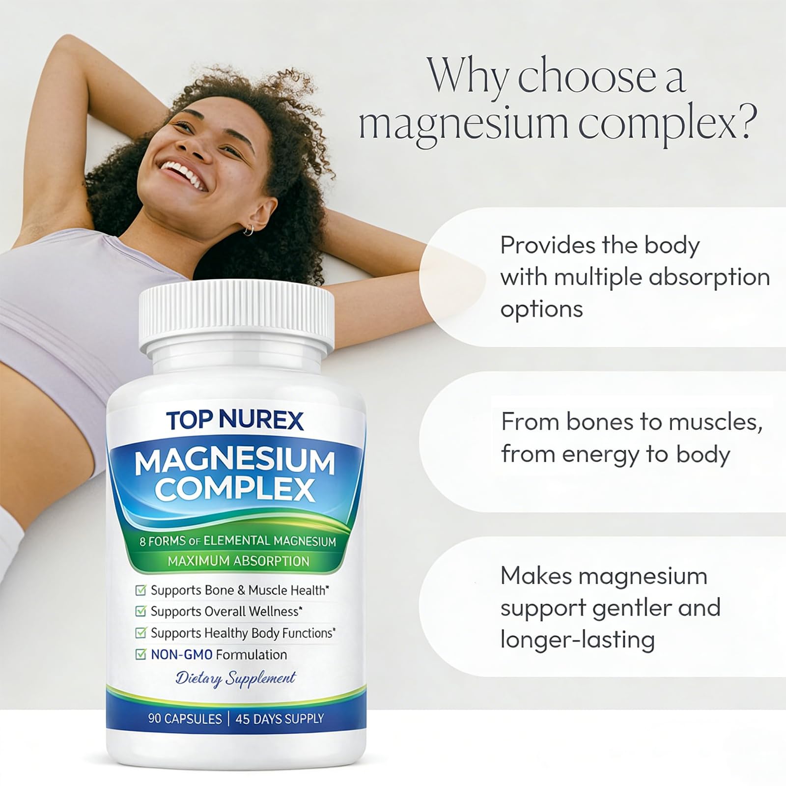 Top Nurex Magnesium Complex 1000 mg, 8-Source Magnesium Blend with Glycinate, Citrate, Malate & Taurate, Vegan Formula, Non-GMO, 90 Capsules Top Nurex Au supplements