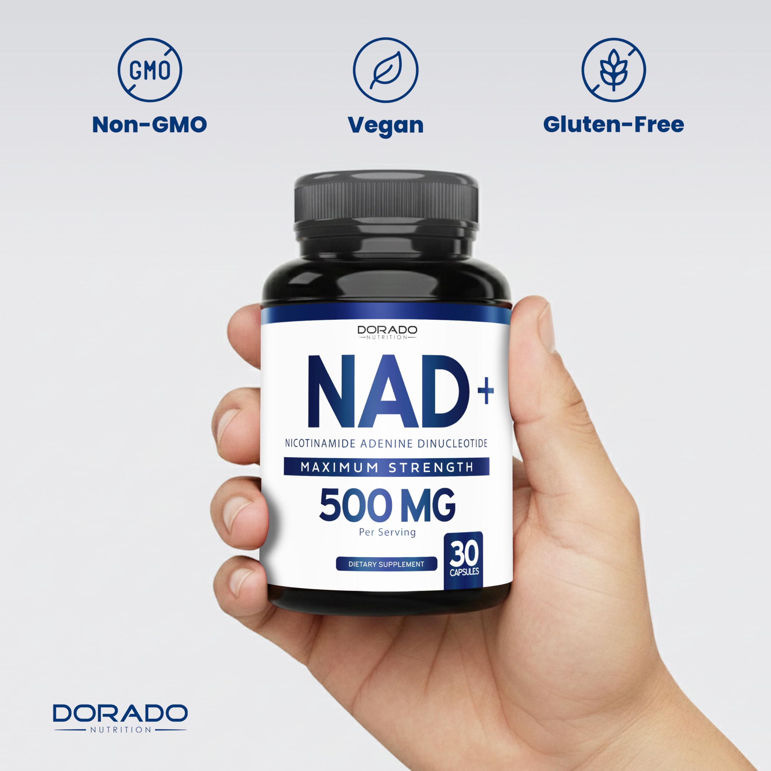 NAD Supplement (500mg of 95% Pure NAD+ Per Serving) NMN Supplement, NAD Nicotinamide Riboside Support (Third Party Tested, Vegan Safe, Non-GMO, No Fillers, & Made in the USA - 30 Vegan Capsules) DORADO NUTRITION Au supplements