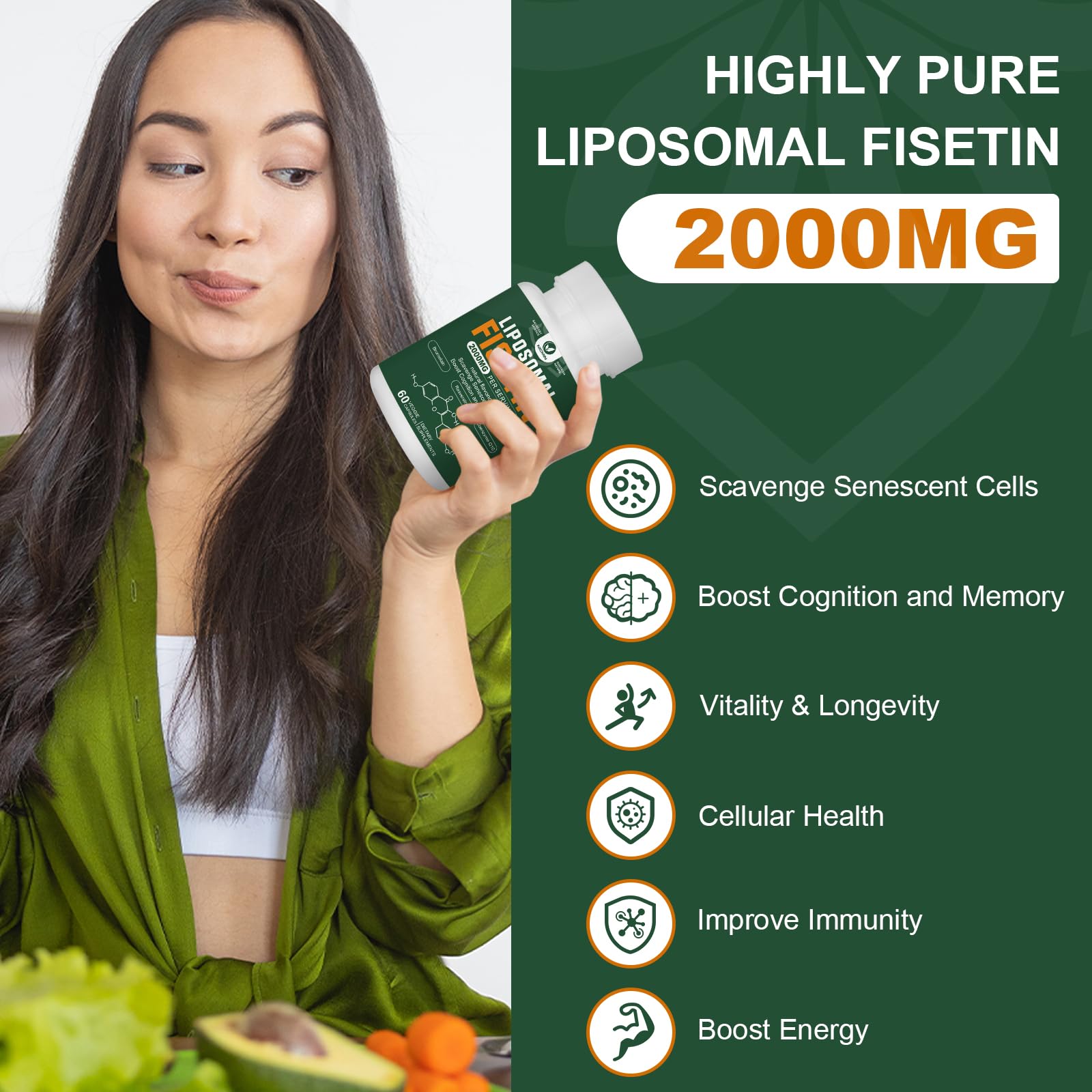Liposomal Fisetin Supplement, 2000MG, 98% Pure Fisetin Polyphenols Antioxidants, with Quercetin, TMG and Resveratrol, for Healthy Aging, Cognitive Support, 120 Capsules NICMIN Au supplements