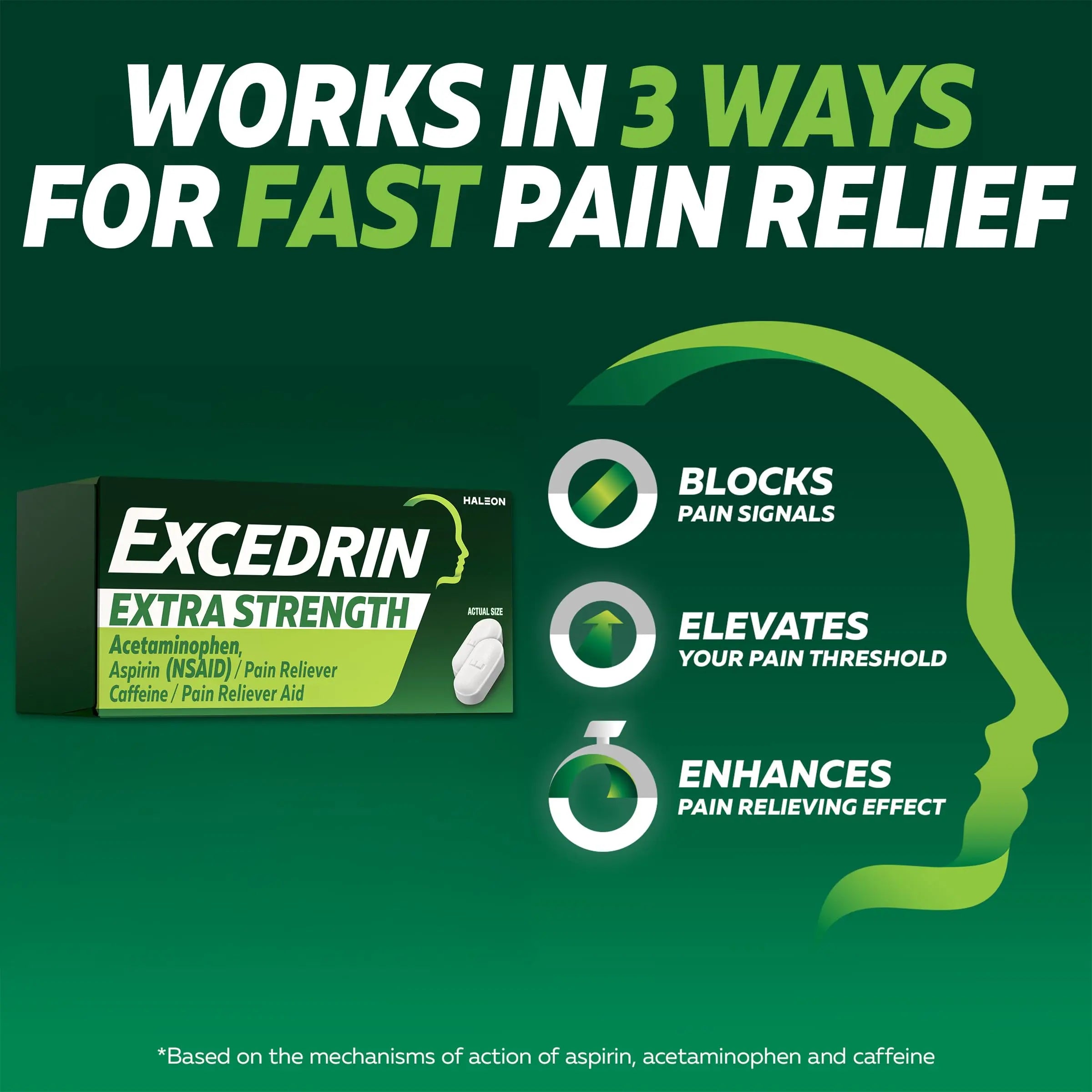 Excedrin Extra Strength Caplets for Headache Pain Relief, Acetaminophen 250mg, Aspirin 250mg, Caffeine 65mg, Pain Reliever, 24 count Excedrin Au supplements