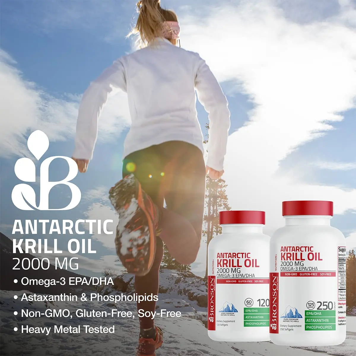 Bronson Antarctic Krill Oil 2000 mg with Omega-3s EPA, DHA, Astaxanthin and Phospholipids 120 Softgels (60 Servings) Bronson Au supplements