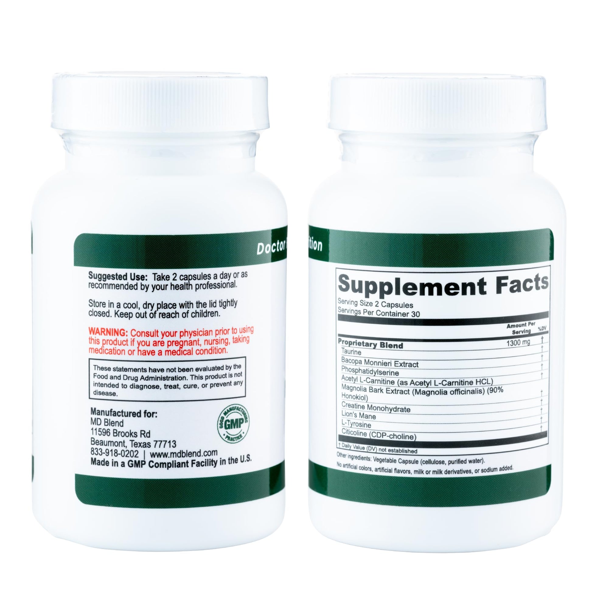 M.D. Blend Brain Support for Memory and Focus - Brain Supplement for Memory & Neural Function - Premium L-Tyrosine, Phosphatidylserine, Bacopa Monnieri Focus Supplement, 30 Capsules (Pack of 1) M.D. Blend Au supplements