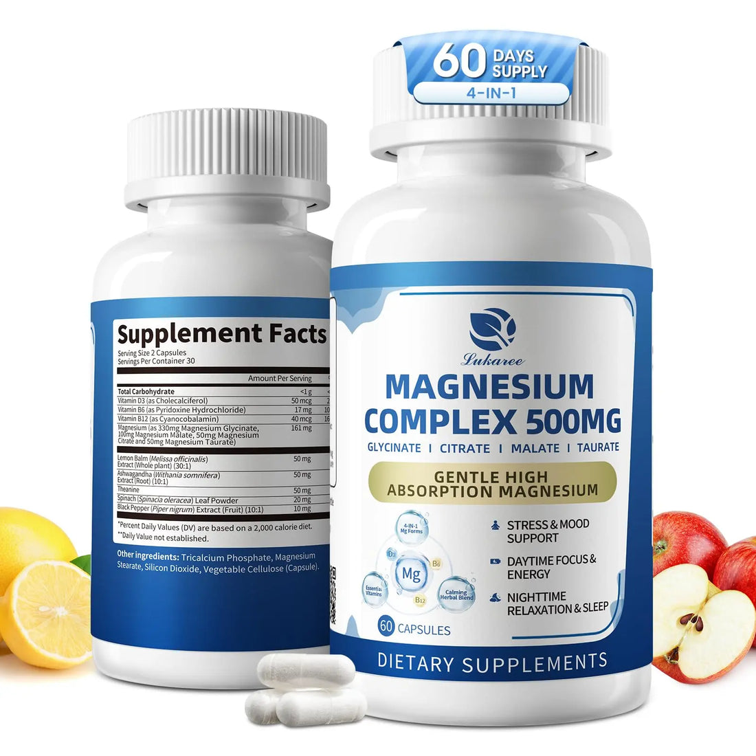 2 Pack Magnesium Complex for Women and Men 4-in-1 Magnesium Glycinate, Citrate, Malate, Taurate - Magnesium Supplement for Relaxation, Sleep & Focus, 60 Days Supply Lukaree Au supplements