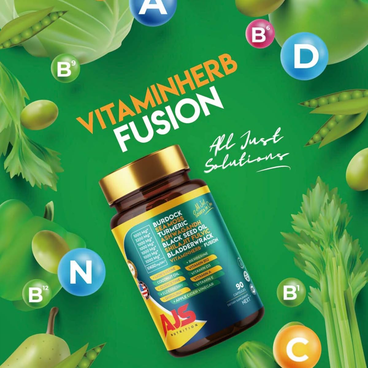 AJS Sea Moss Capsules 3200mg, Himalayan Shilajit 1000mg with Black Seed Oil, Ashwagandha, Turmeric, Bladderwrack, Burdock, Vitamins, Berberine, Lion’s Mane Mushroom, Elderberry- 90 Caps AJS Nutrition Au supplements