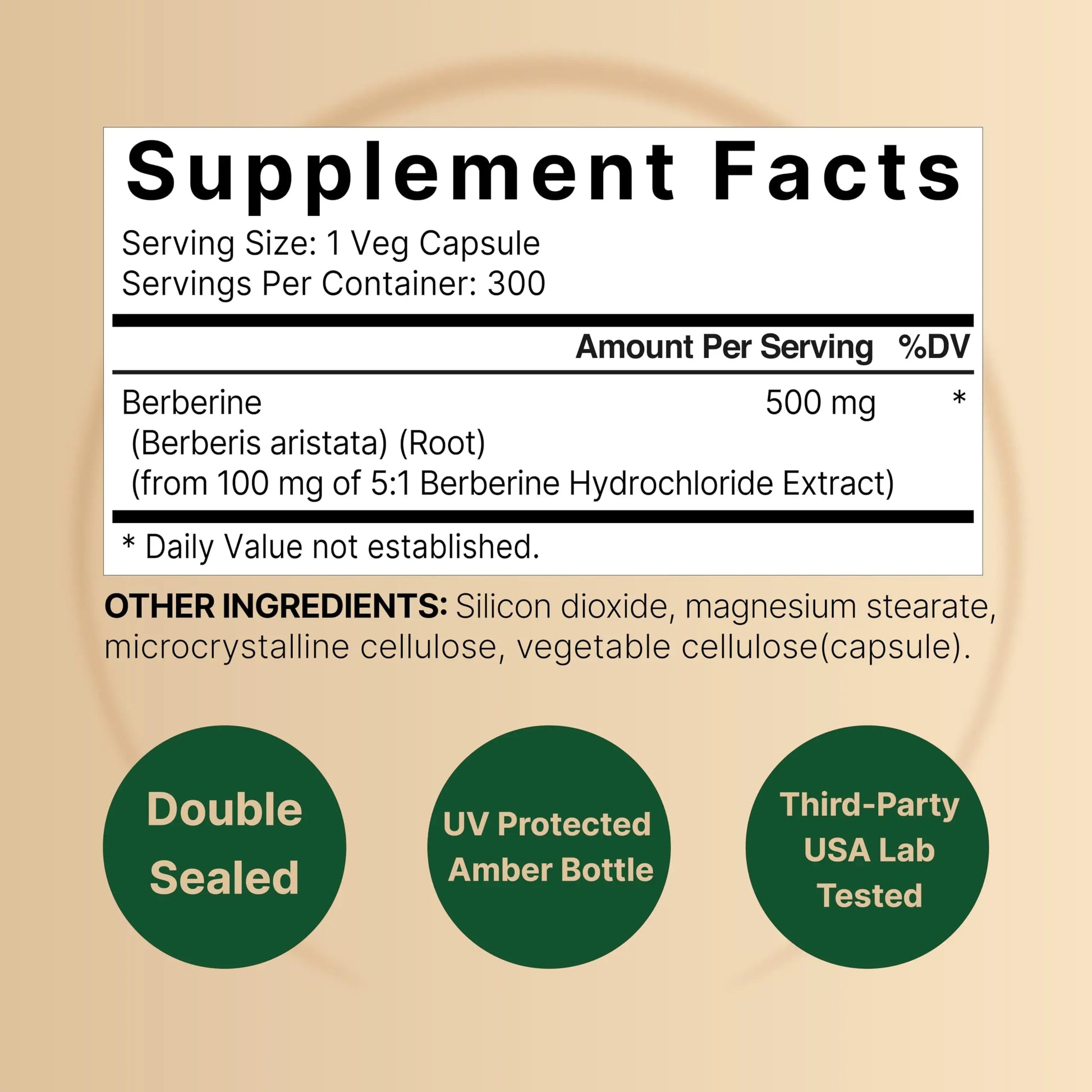 Berberine Supplement 500mg | 300 Veggie Capsules, 97% Pure Berberine HCL – 5:1 Root NatureBell Au supplements