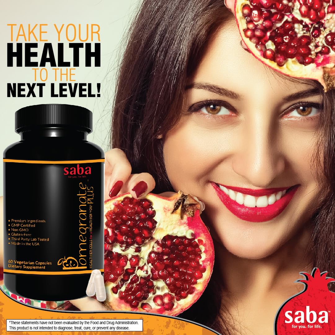 Saba Pomegranate Plus – Antioxidant Supplement with Astaxanthin & Adaptogens | Immune, Skin, Heart & Brain Support | Daily Stress & Cellular Wellness | 60 Capsules Saba Au supplements