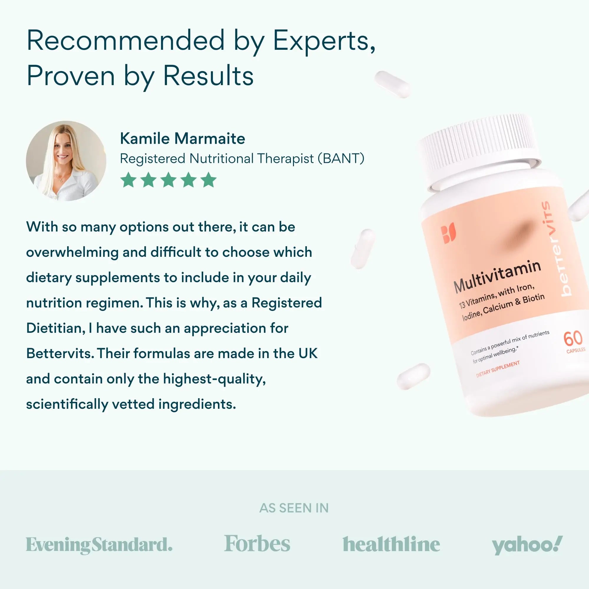 Bettervits Multivitamin for Women & Men | Womens Daily Multivitamin with 13 Essential Vitamins Iron, Iodine, Calcium and Biotin | Vitamins A, K2, D3, C, B1, B2, B3, B5, B6, B7, B9, B12 | 60 Capsules Bettervits Au supplements