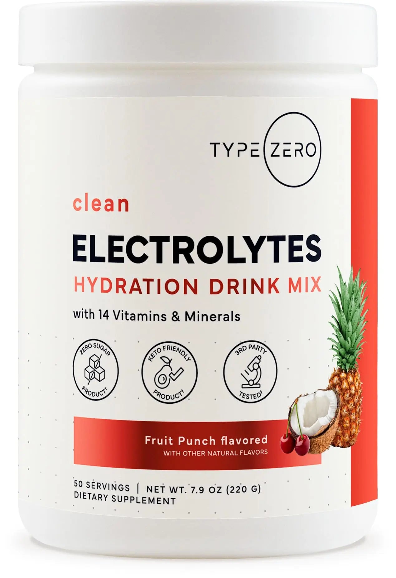 Type Zero Clean Electrolytes Hydration Powder Drink Mix + 14 Essential Vitamins & Minerals - Sugar Free, Zero Artificial Ingredients - Fruit Punch, 50 Servings Type Zero Au supplements