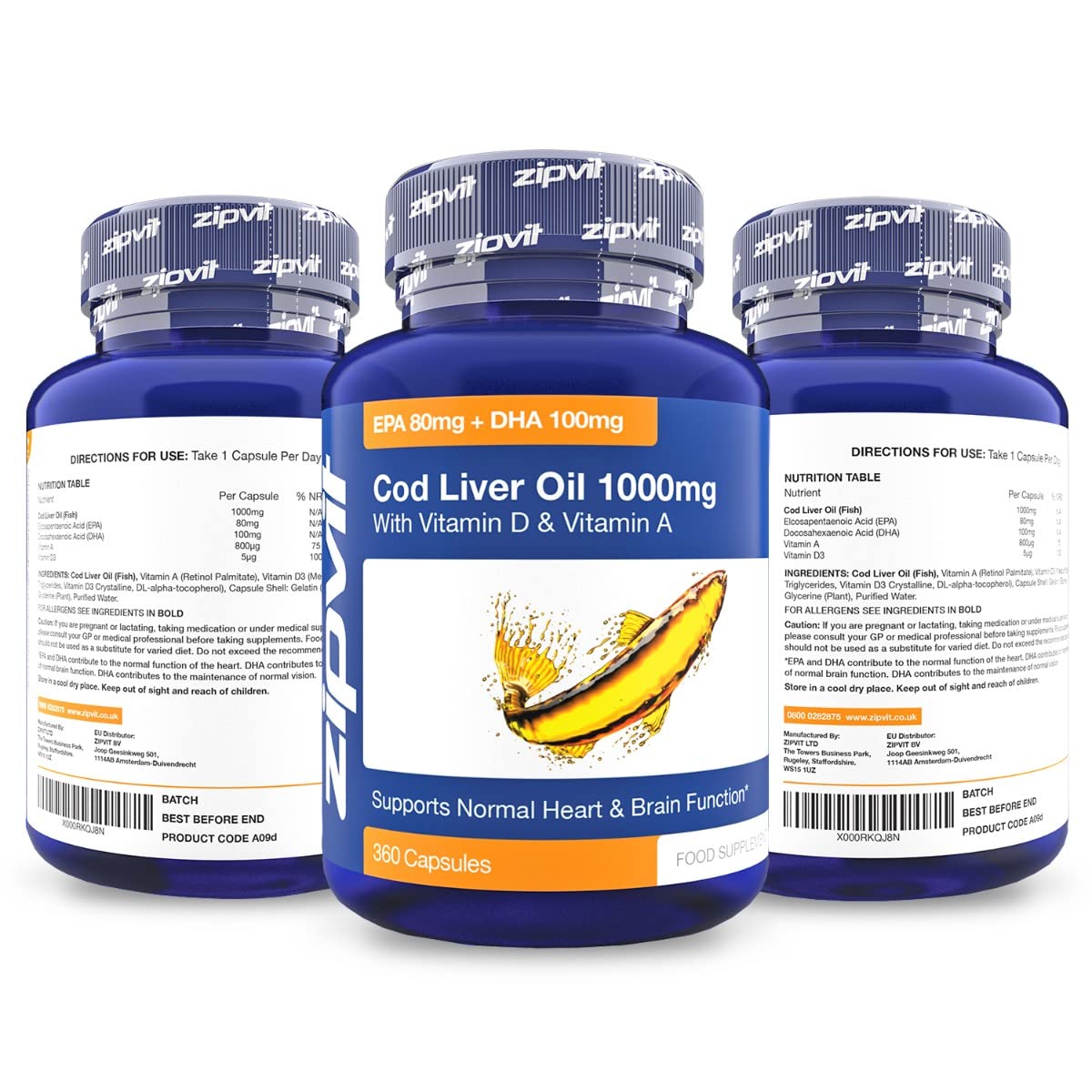 Cod Liver Oil 1000mg, 360 Capsules of High Strength Fish Oil, Rich in Omega 3. Supports Zipvit Au supplements