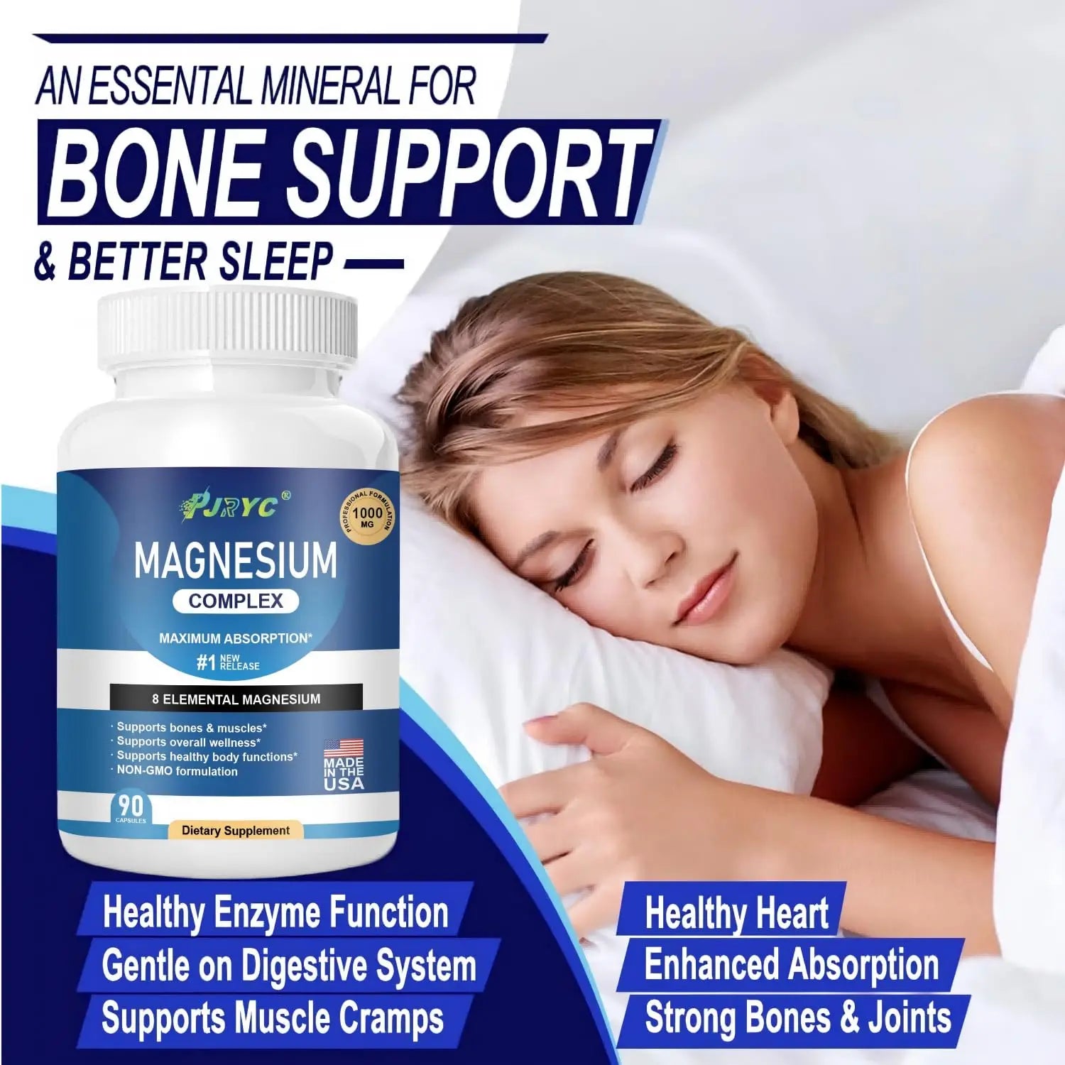 Magnesium Complex Supplement - 1000mg with 8 Magnesium Forms: Glycinate, Citrate, Malate, Taurate & Orotate - Supports Muscle Function, Bone Strength & Relaxation - Vegan, Non-GMO - 180 Capsules PJRYC Au supplements