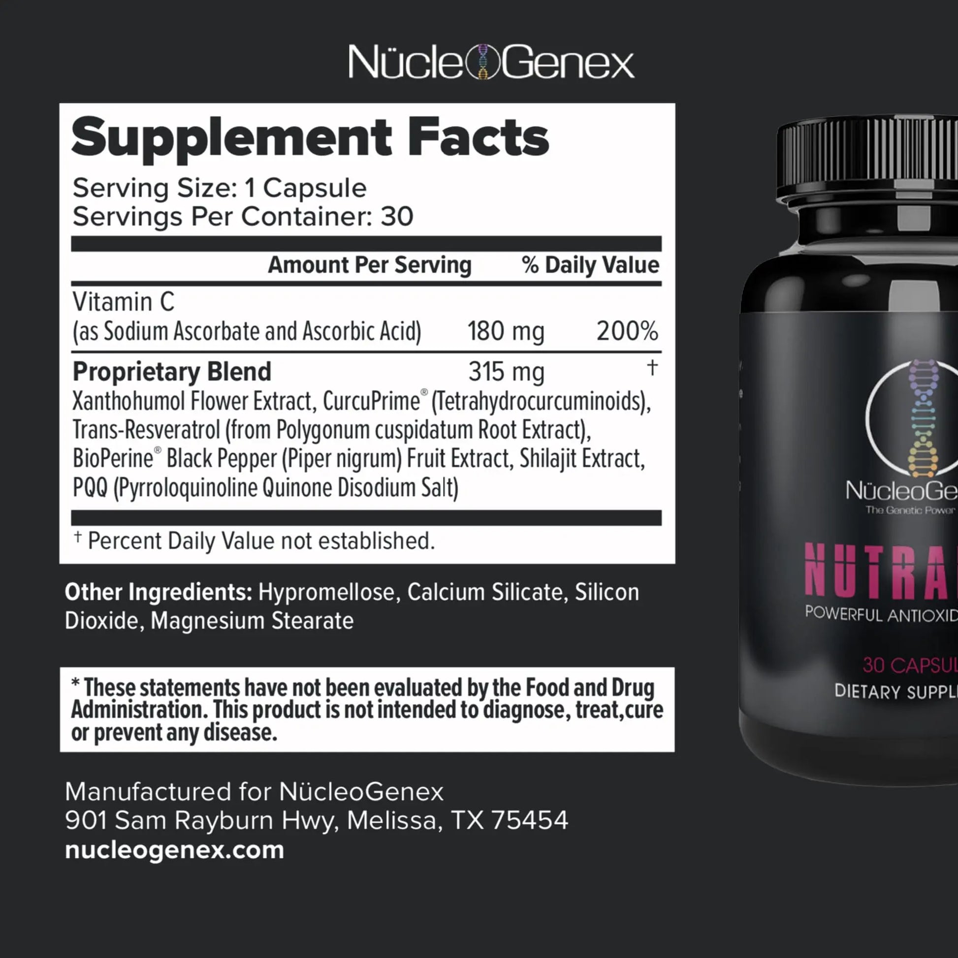 Nucleogenex - Nutralize - The Key to Supporting a Healthy Aging Process and Immune System - Potent Blend for Powerful Cell Protection - Xanthohumol, CurcuPrime, C-60 Complex, PureQQ - 30 Capsules NucleOGenex Au supplements