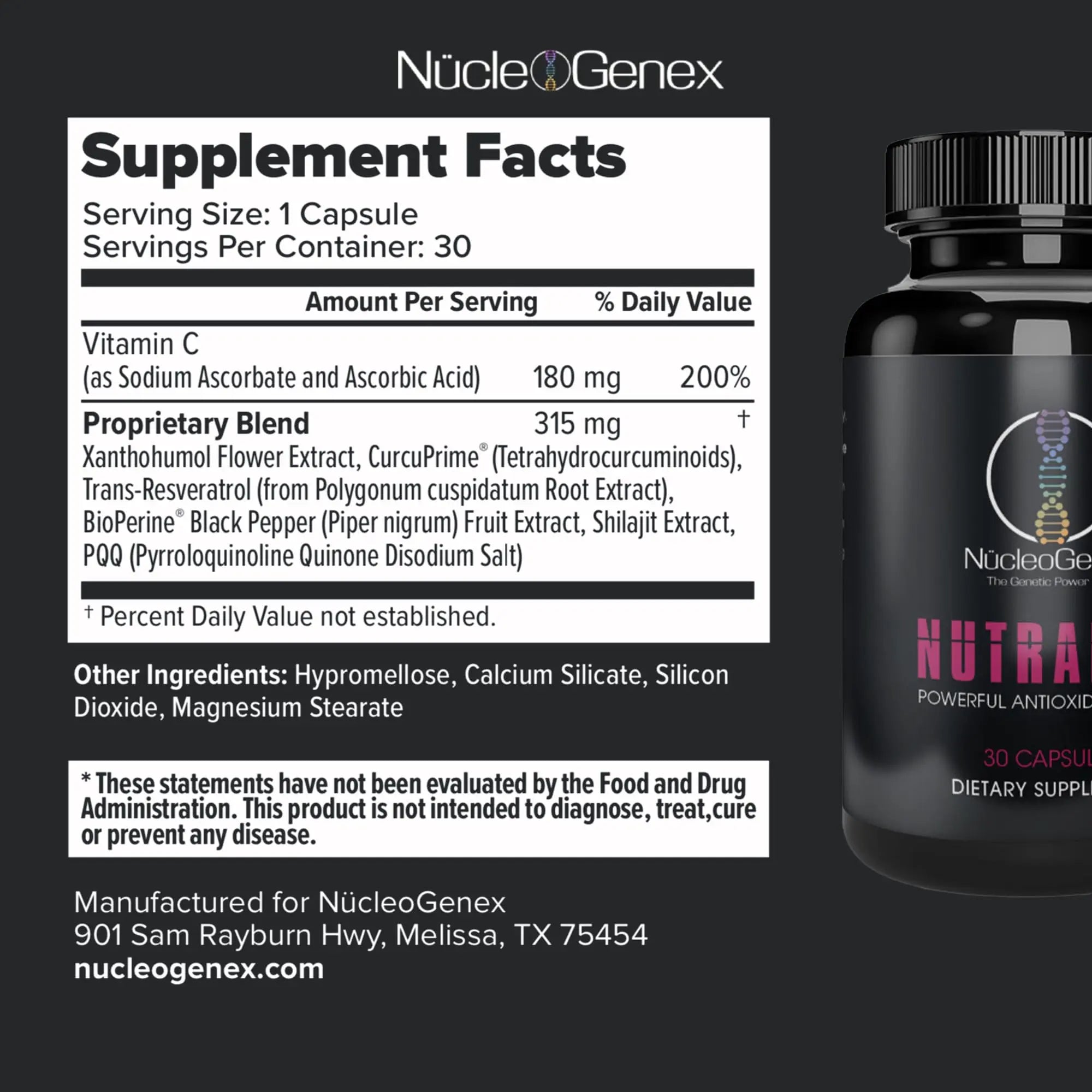 Nucleogenex - Nutralize - The Key to Supporting a Healthy Aging Process and Immune System - Potent Blend for Powerful Cell Protection - Xanthohumol, CurcuPrime, C-60 Complex, PureQQ - 30 Capsules NucleOGenex Au supplements