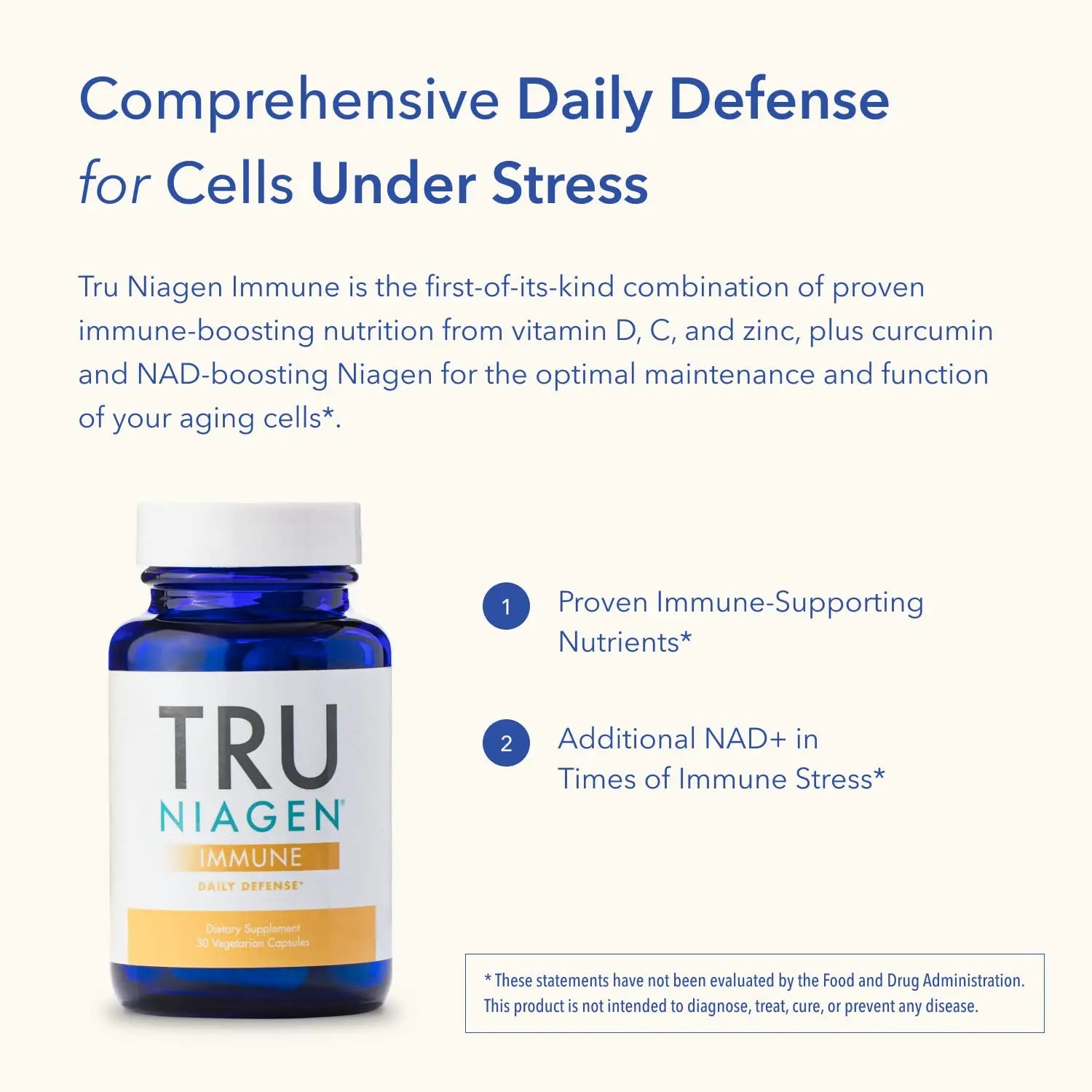 TRU NIAGEN Immune Support Supplement - Daily Defense, Vitamin C from Fermentation, Vegan Vitamin D3 2000 IU, Zinc, Plus Theracurmin (Curcumin) + Multi Award-Winning NAD Boosting Niagen 150mg 60ct TRU NIAGEN Au supplements