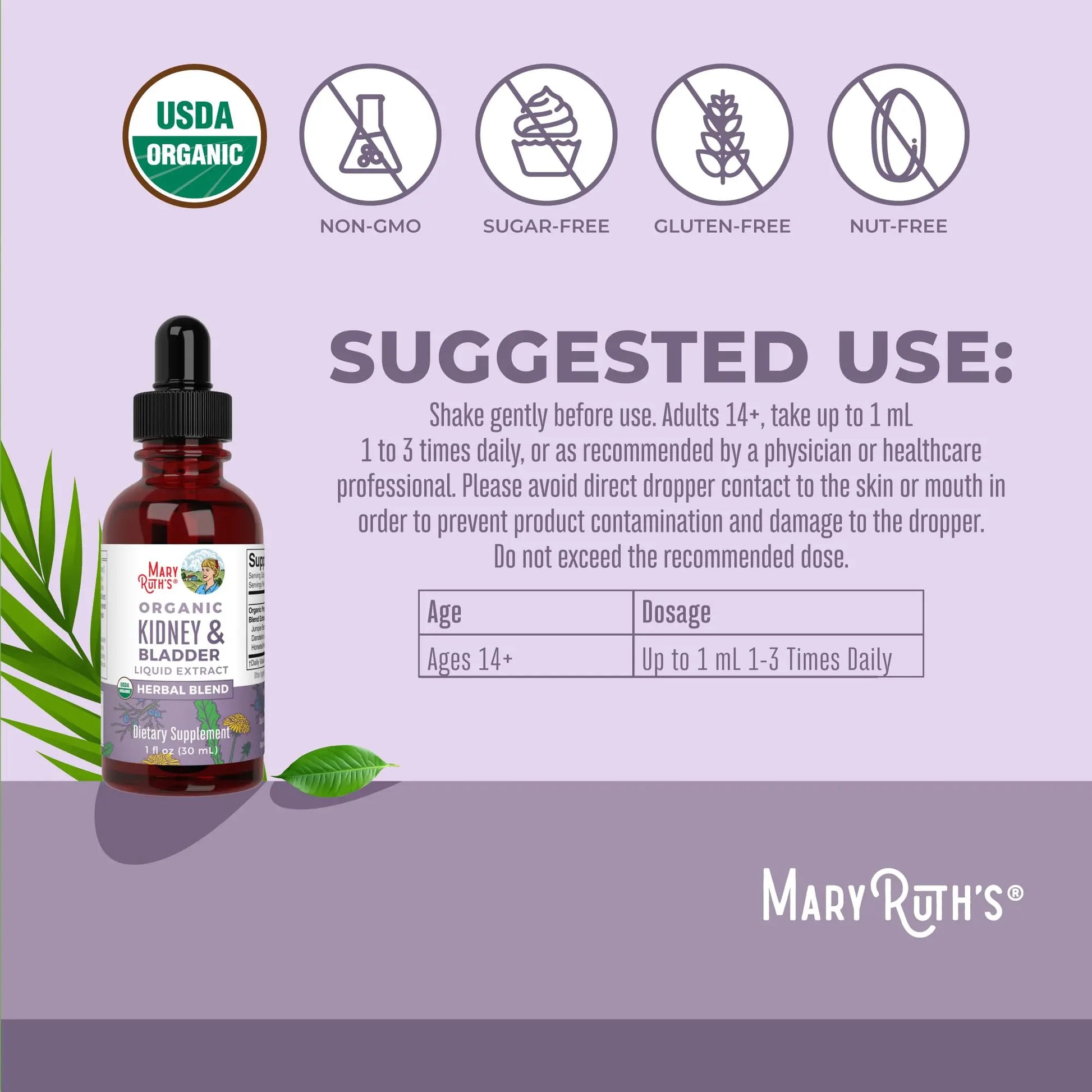 MaryRuth Organics Herbal Supplement Drops | Support Renal & Urinary Systems | Juniper Berry | Cleavers | Dandelion | Hawthorn | Horsetail & Chanca Piedra | Vegan | Non-GMO | 1 Fl Oz MARYRUTH'S Au supplements